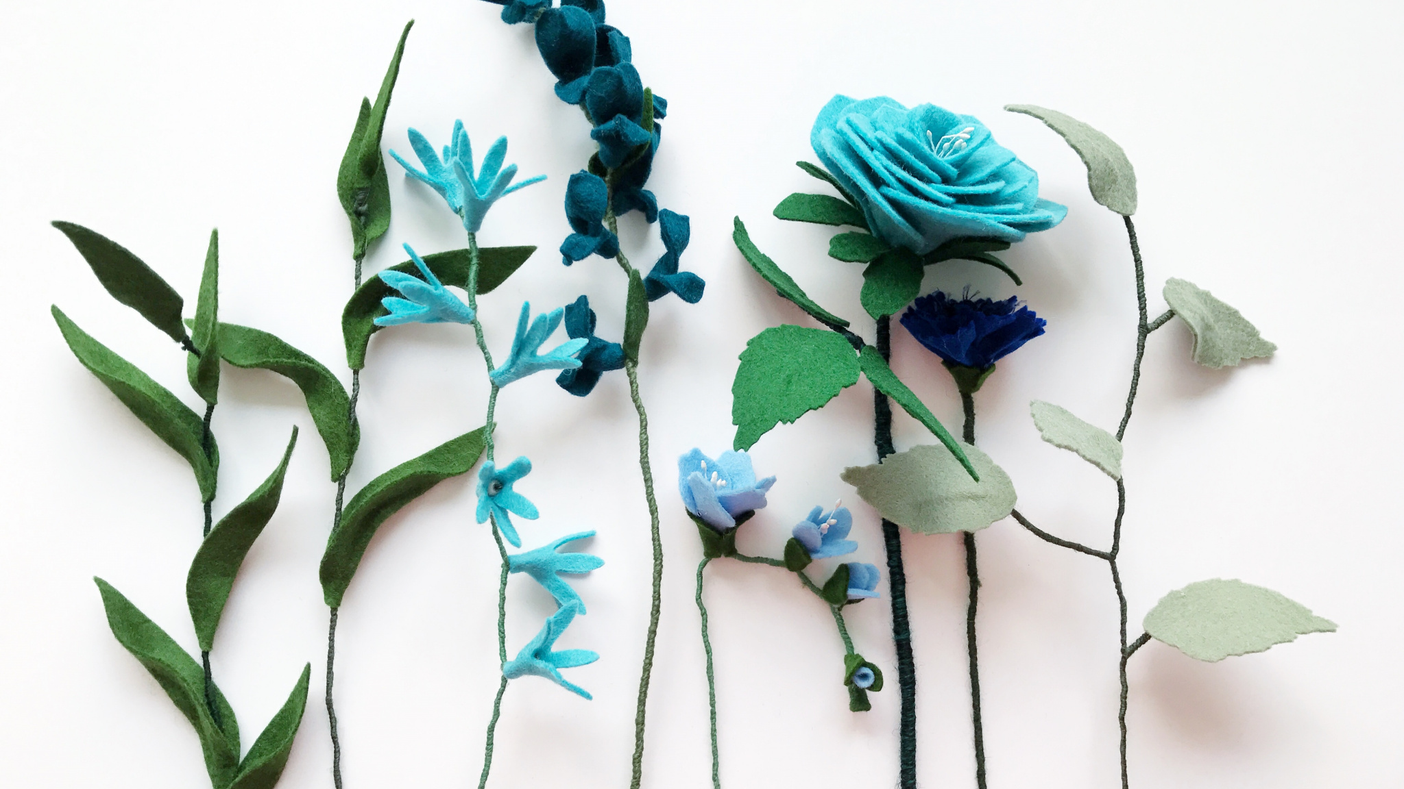 Download Blue flowers, fresh, handicraft, leaves wallpaper, 2048x Dual Wide, Widescreen