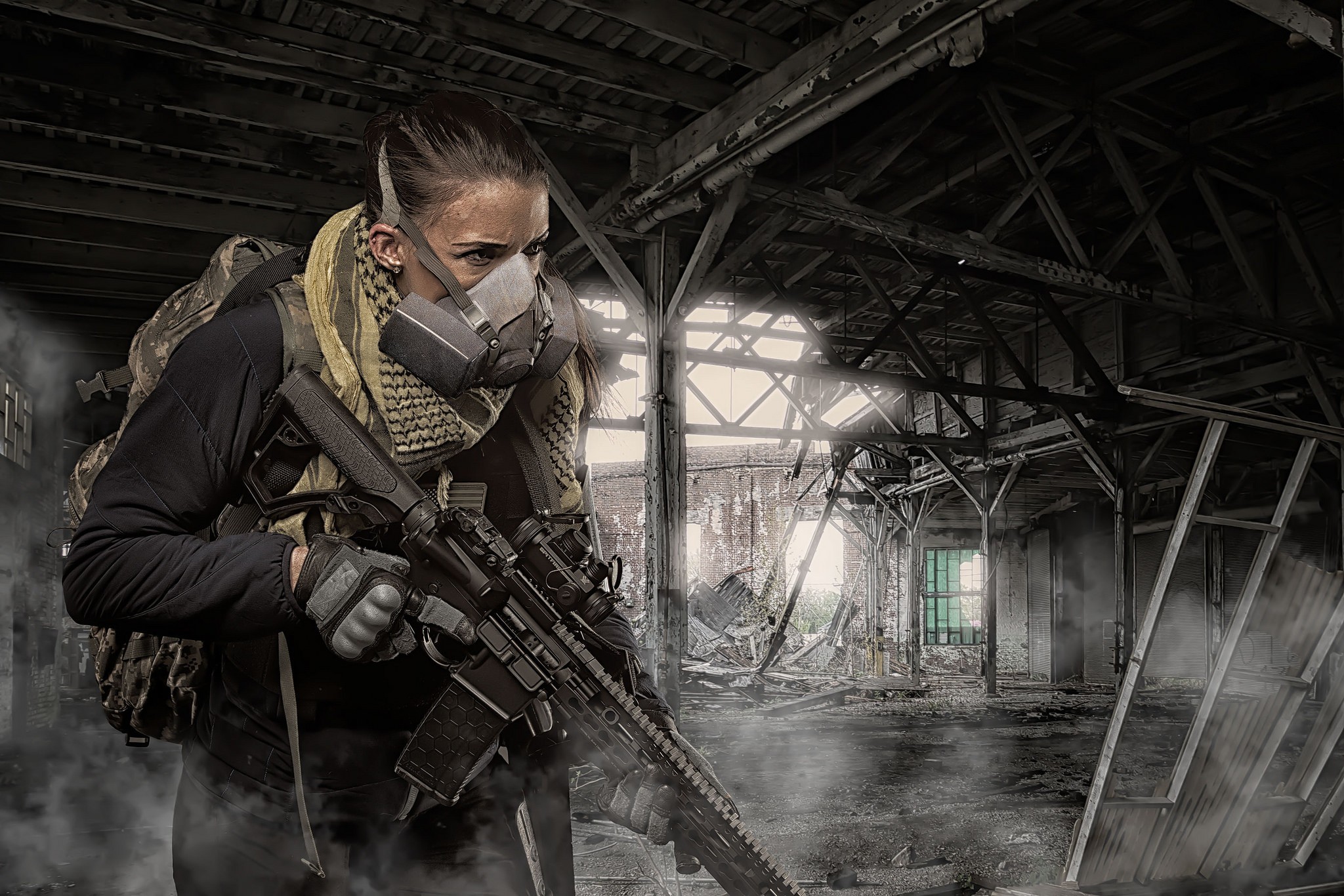Wallpaper, women, soldier, assault rifle, tactical, darkness, screenshot, pc game 2048x1366