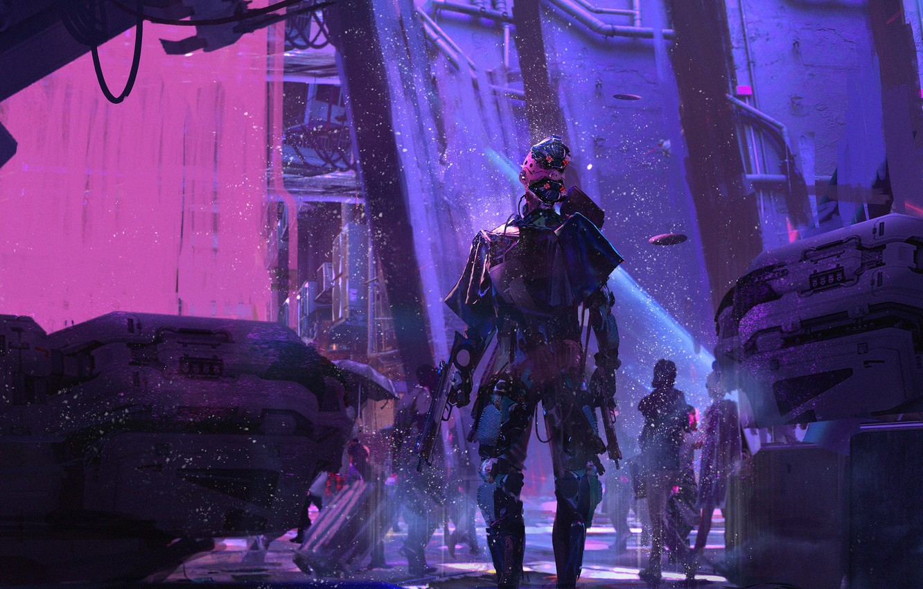 Wallpaper weapons, Android, Hidden Motives, Cyberpunk guy image for desktop, section фантастика