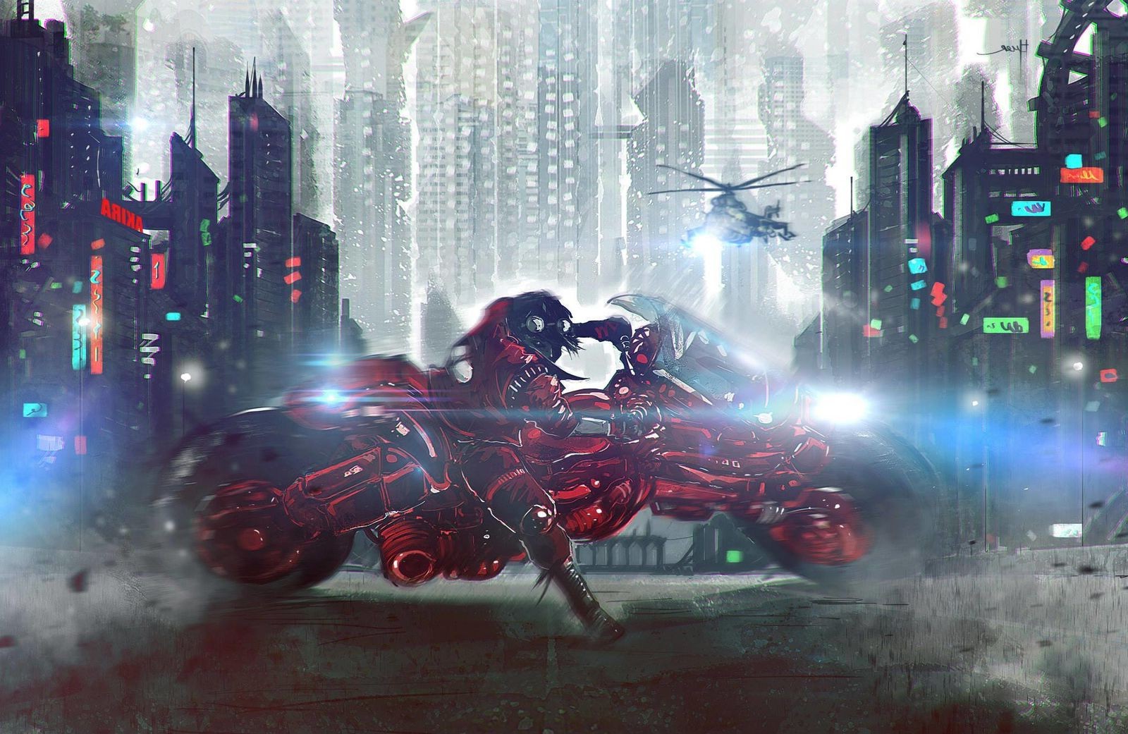 Akira, Cyberpunk, Helicopters, Anime Boys Wallpaper HD / Desktop and Mobile Background