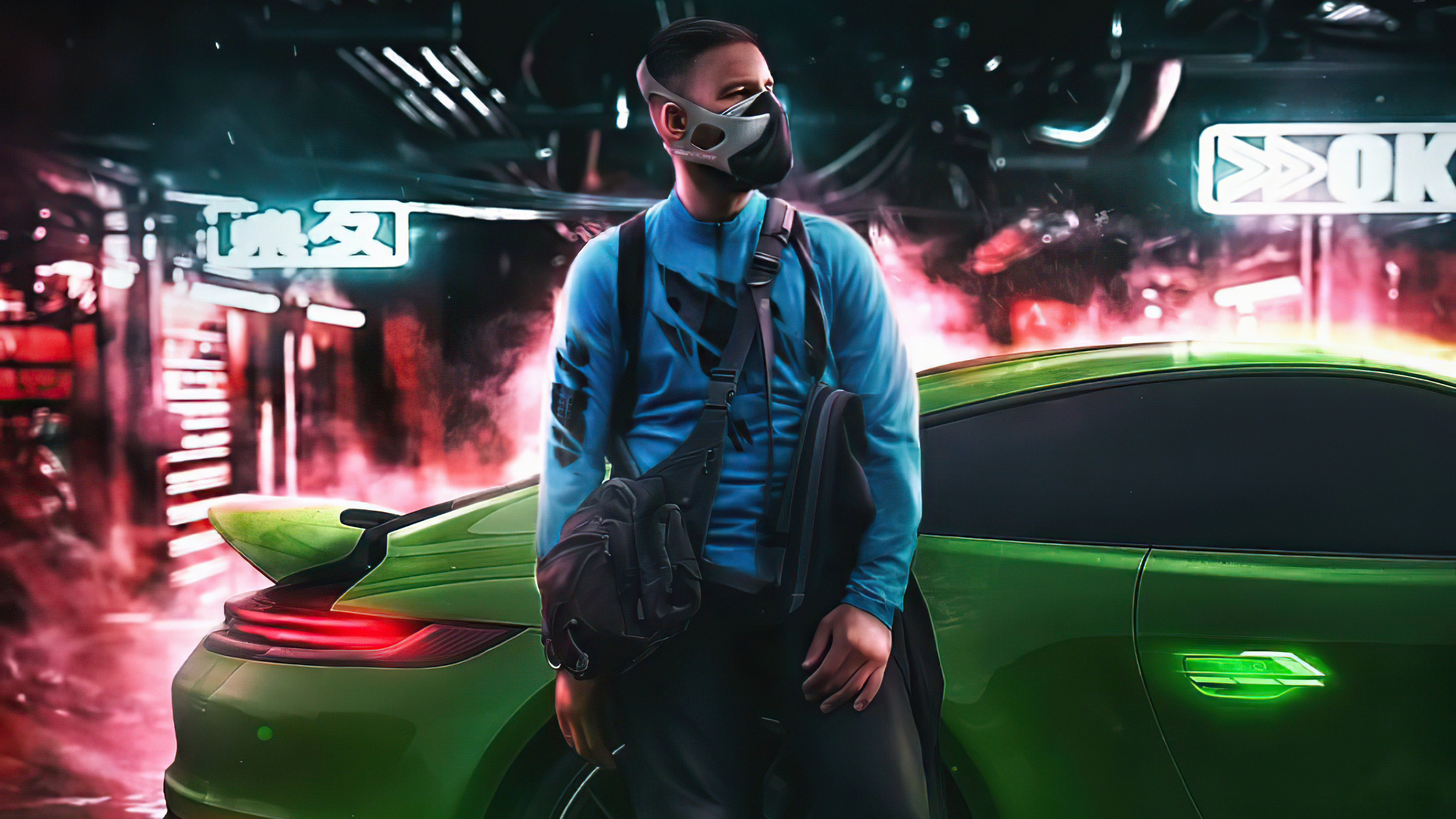 Cyberpunk Boy Mask with Porsche Wallpaper 5k Ultra HD