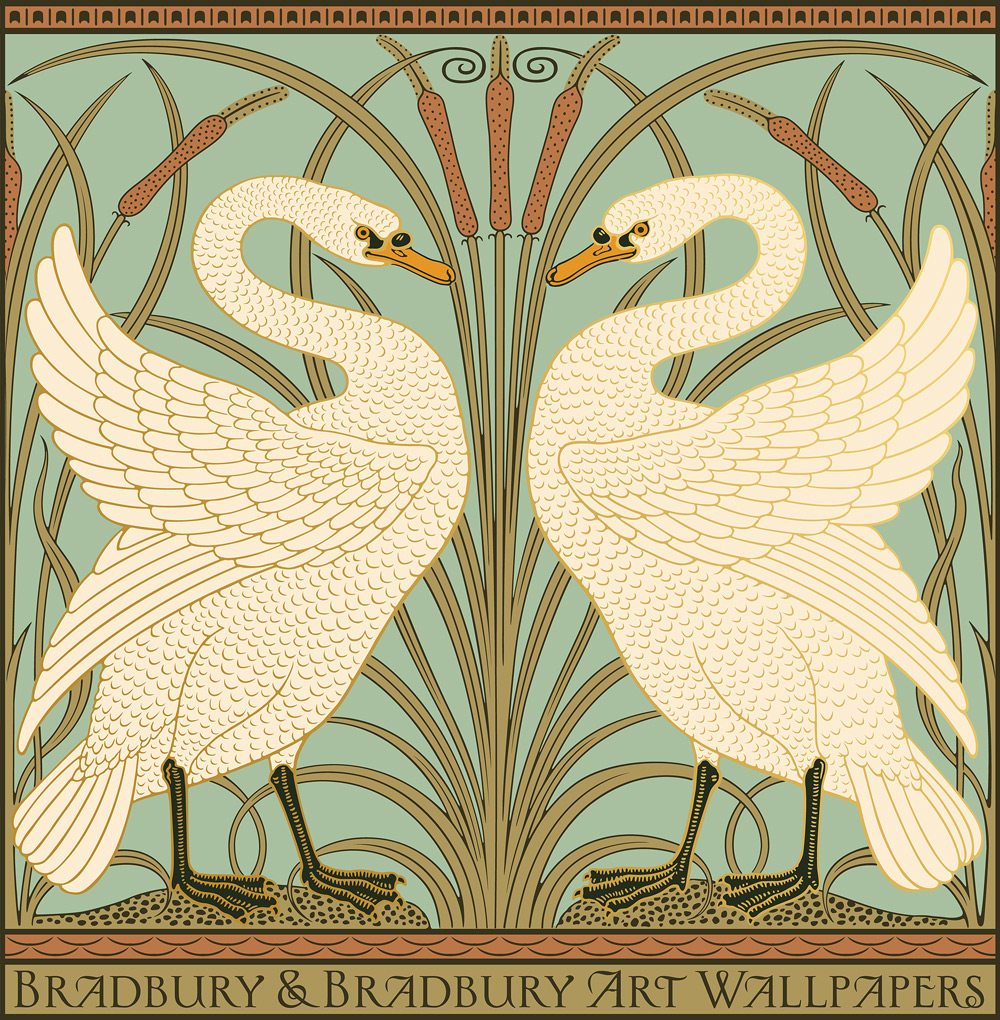 Walter Crane Victorian Style Swan Poster. Albert Blue. Bradbury & Bradbury