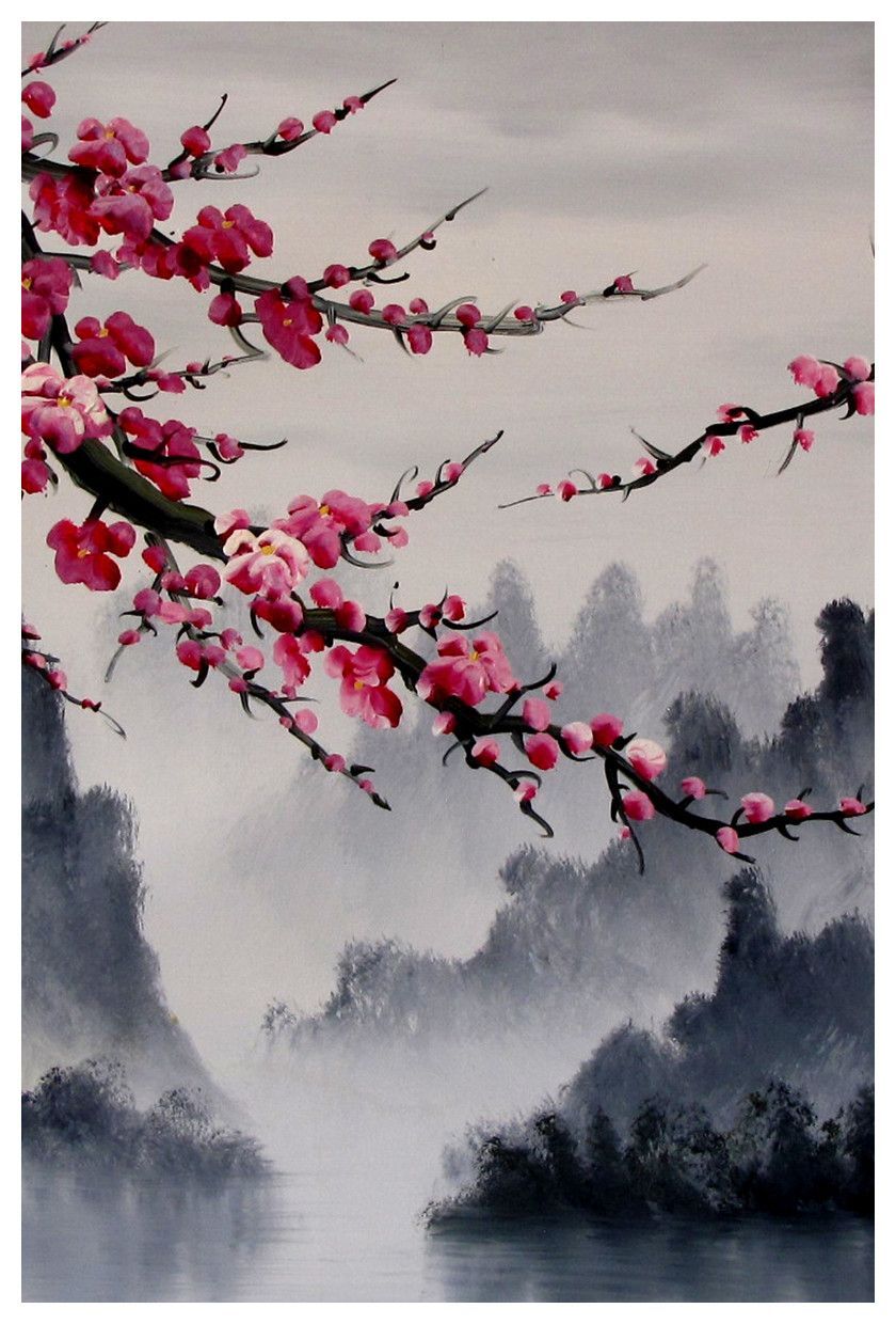traditional japanese cherry blossom art wallpaper