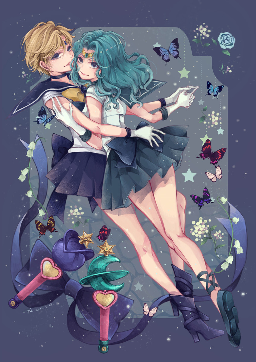 ten'ou haruka, kaiou michiru, sailor uranus, and sailor neptune (bishoujo senshi sailor moon) drawn by +1_(yakusoku0722)