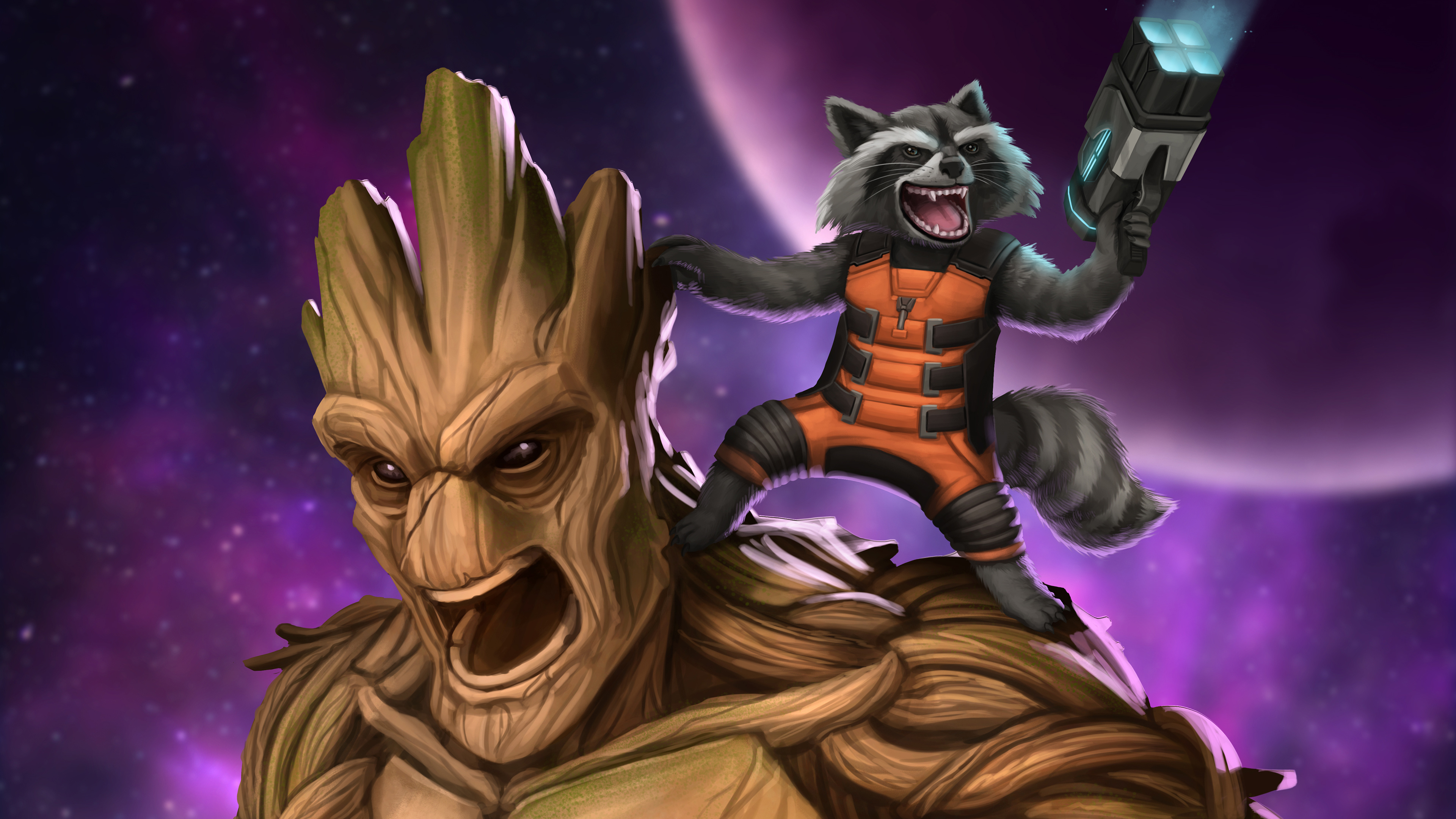 Wallpaper 4k Groot And Rocket Raccoon Artwork 4k Wallpaper