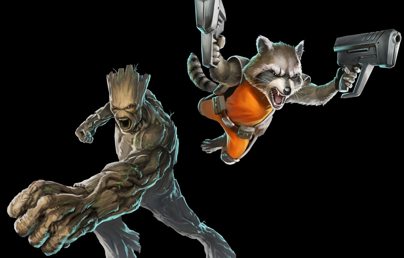 Wallpaper Marvel, Guardians Of The Galaxy, Guardians of the Galaxy, Rocket Raccoon, Groot image for desktop, section фильмы