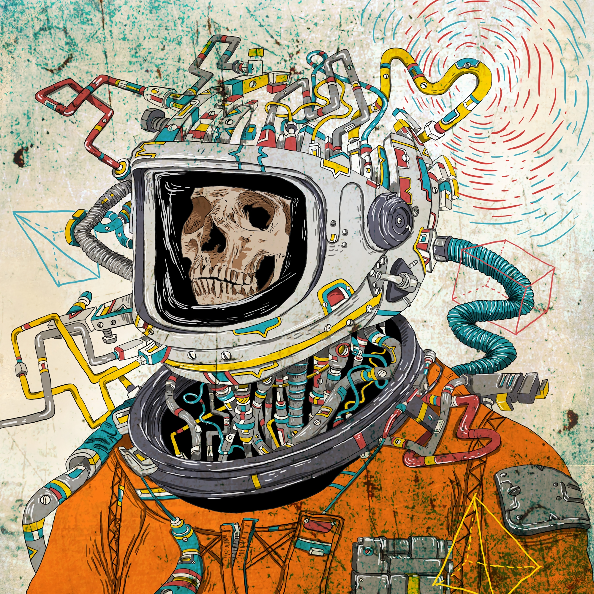Download wallpaper 2000x2000 skull, space suit, art, astronaut, surreal HD background