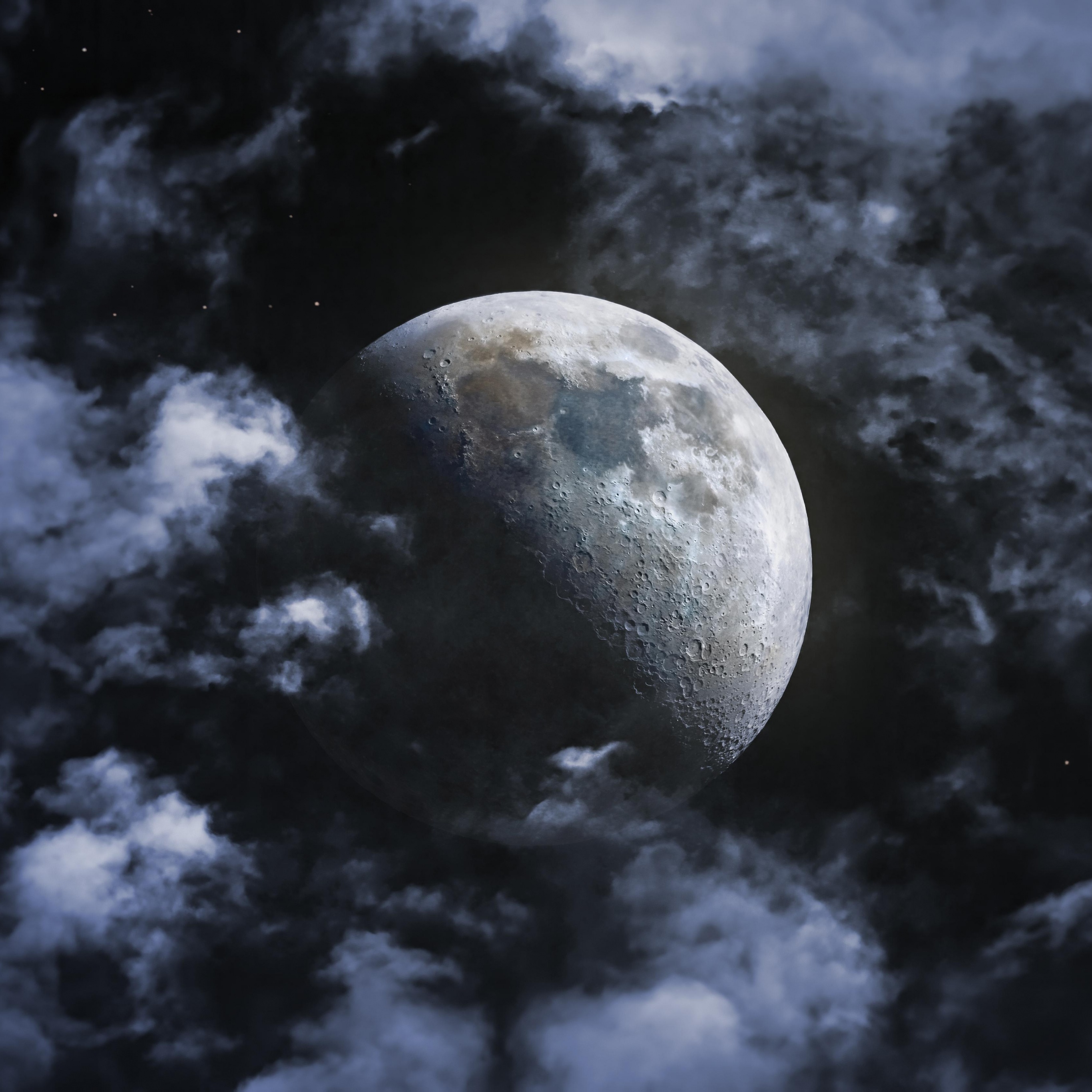 Moon Wallpaper 4K, Clouds, Astrophotography, Night, Dark, Space