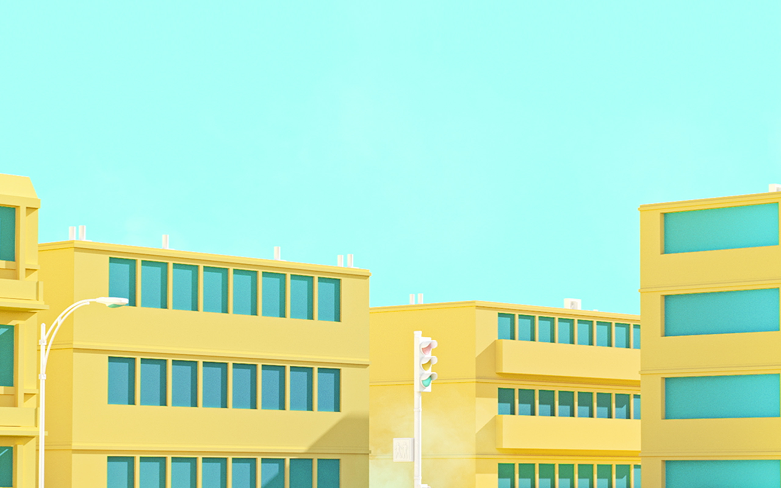 School Anime Illust Yellow Minimal Simple Art Wallpaper