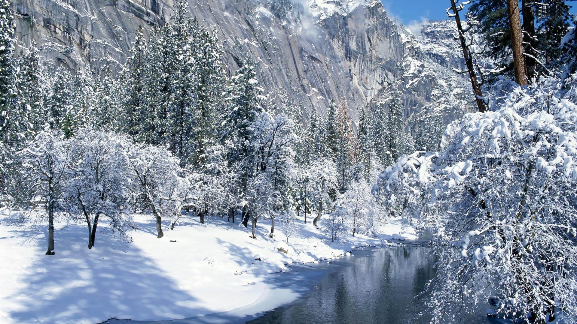 Creek In The Snowy Mountains Winter Scenery HD Wallpaper