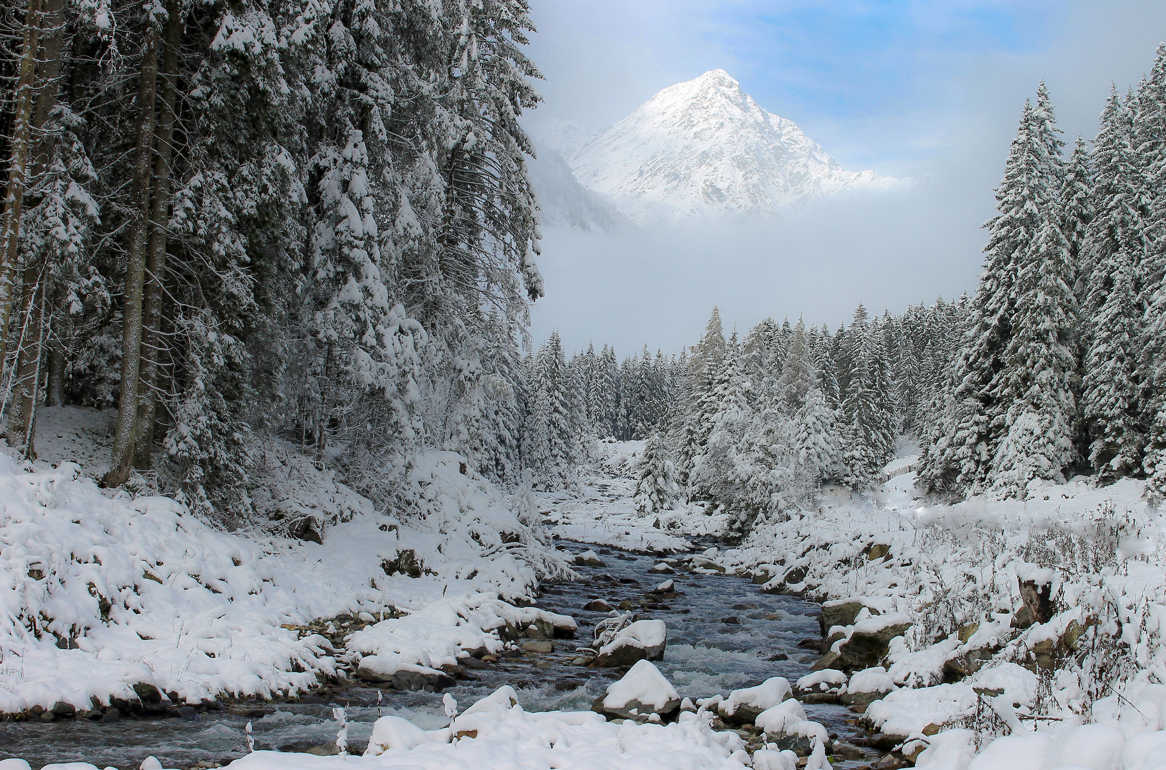 Desktop Wallpaper Winter Stream Nature Snow Forests 4067x2684