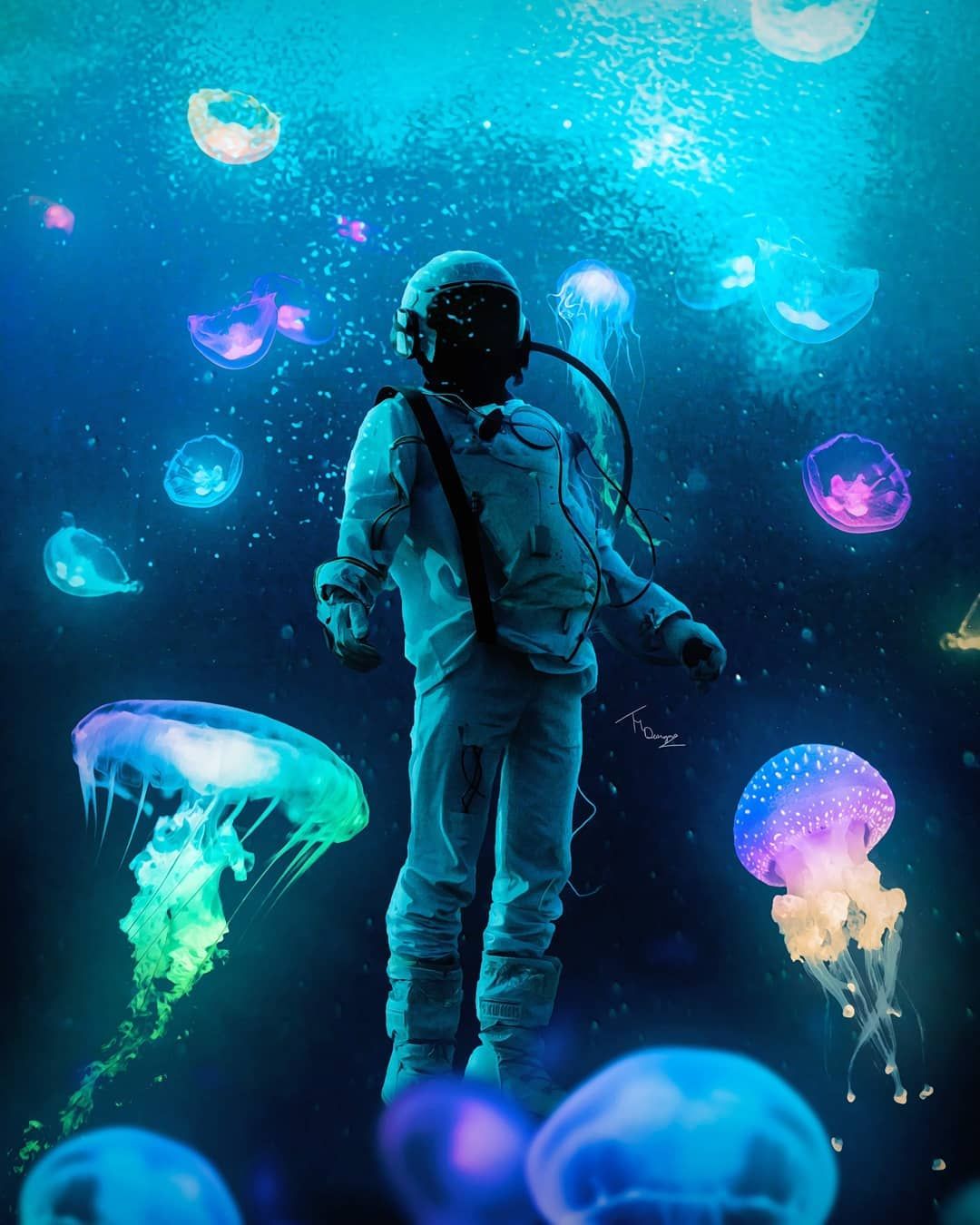 Astronaut under water. Space artwork, Space art, Astronaut art