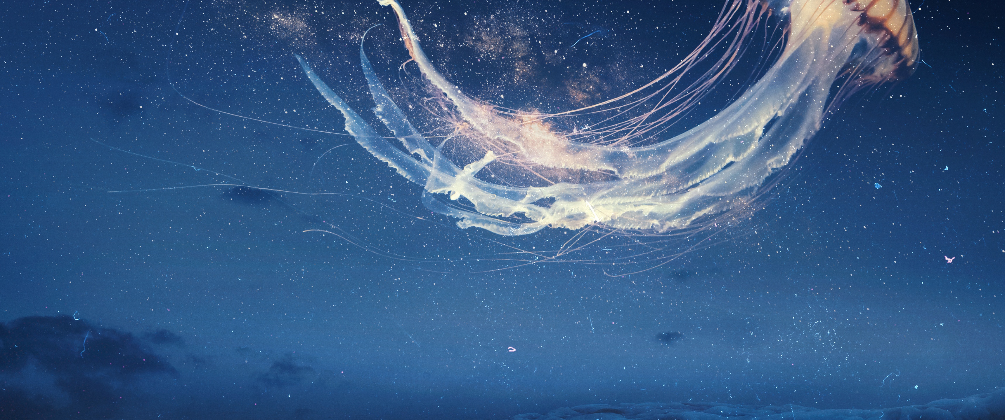 Jellyfish Wallpaper 4K, Dream, Surreal, Night sky, Alone, Fantasy