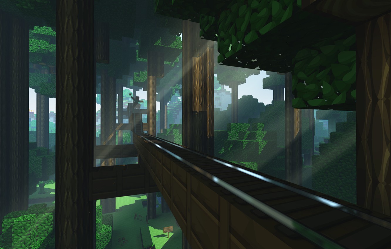 Wallpaper road, forest, grass, rays, plate, foliage, rails, Minecraft image for desktop, section игры