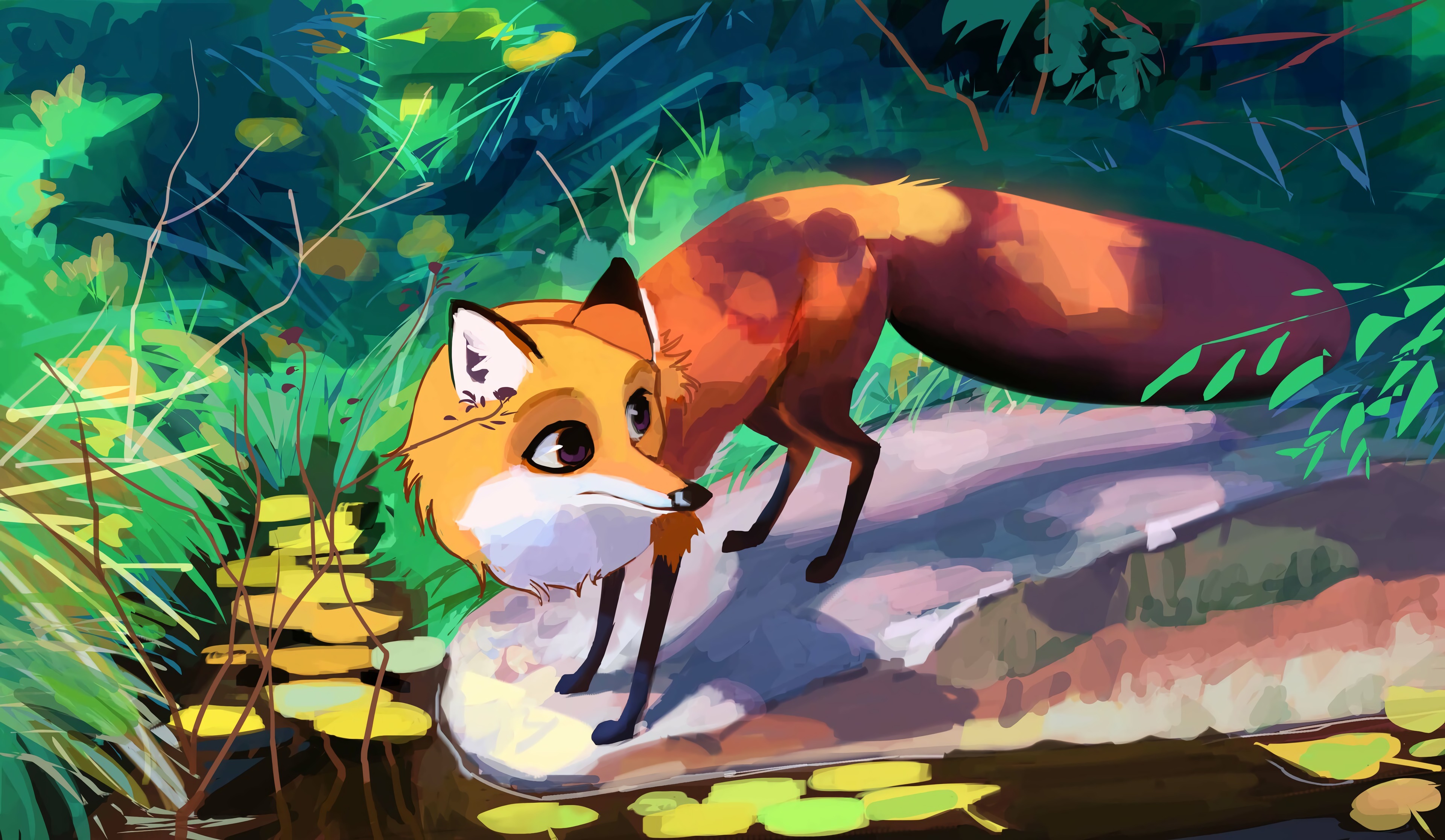 Download wallpaper 3840x2232 fox, animal, art, cute HD background