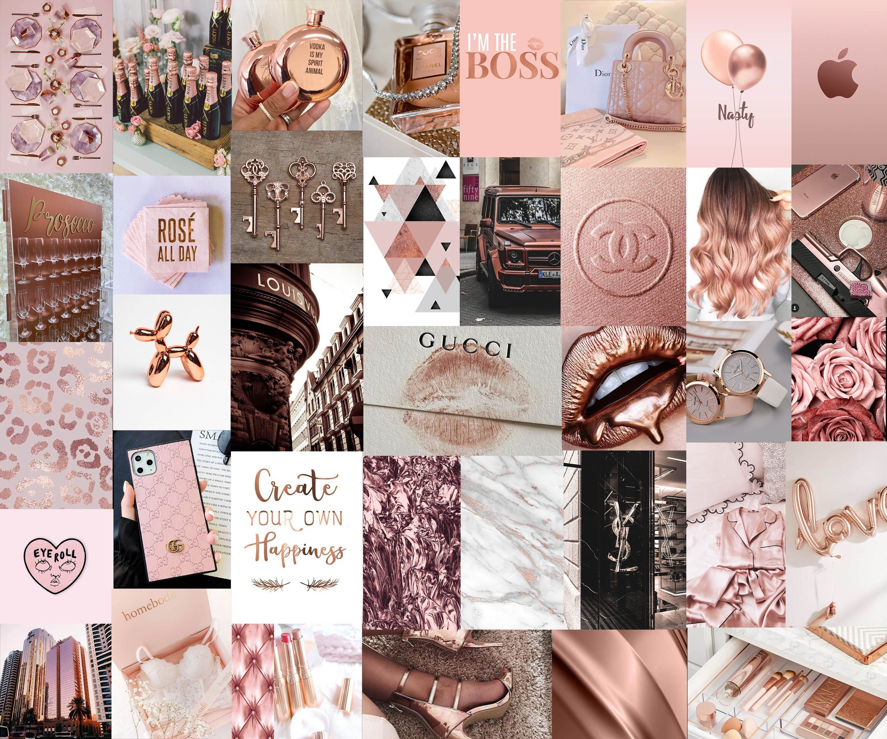 75pc ROSEGOLD Pink Download Wall Collage Kit