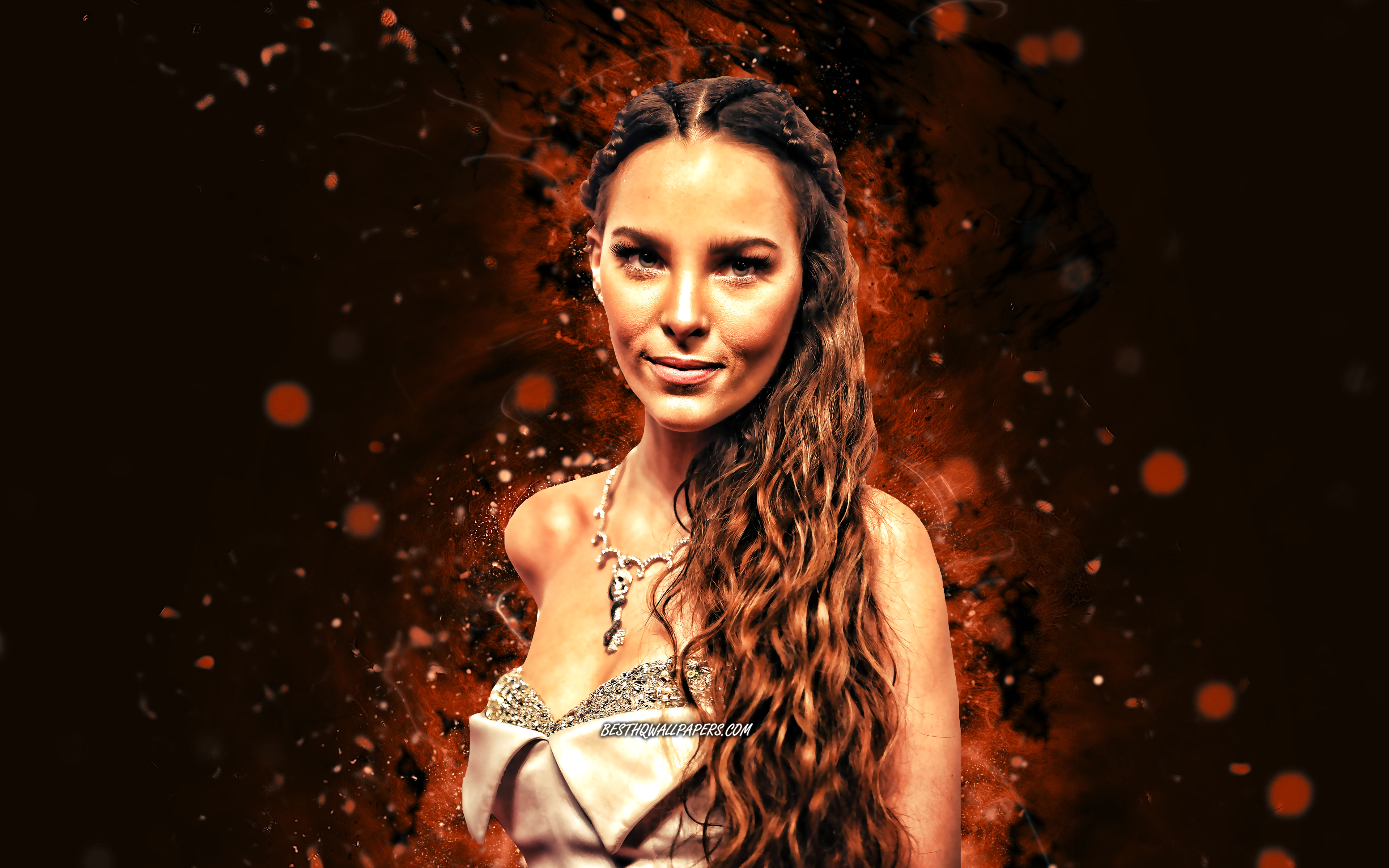 Download wallpaper Belinda Peregrin, 4k, brown neon lights, mexican singer, music stars, mexican celebrity, Belinda Peregrin Schull, superstars, Belinda Peregrin 4K for desktop with resolution 3840x2400. High Quality HD picture wallpaper