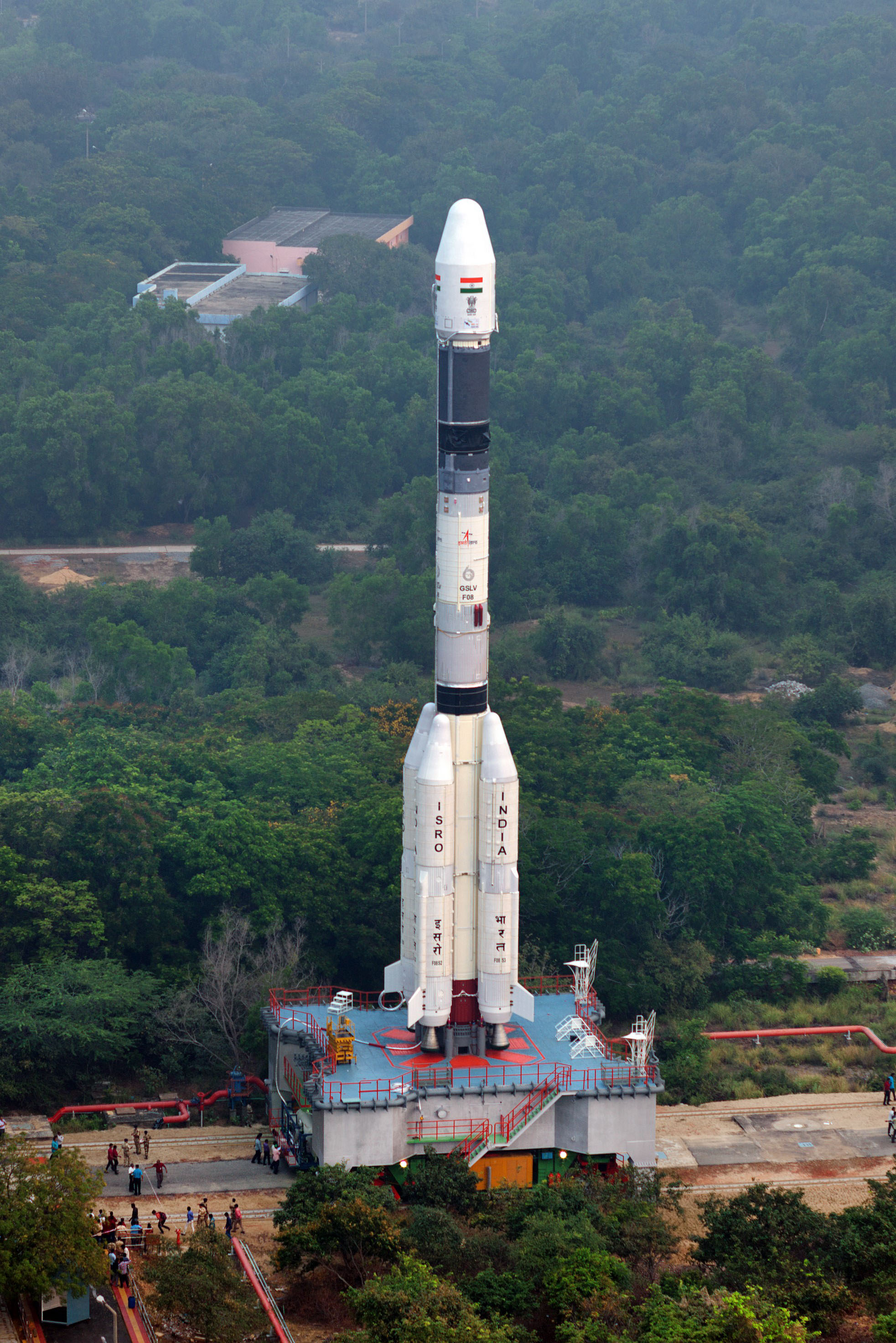 A Side View Of GSLV F08 On The Mobile Launch Pedestal Proceeding Towards The Umbilical