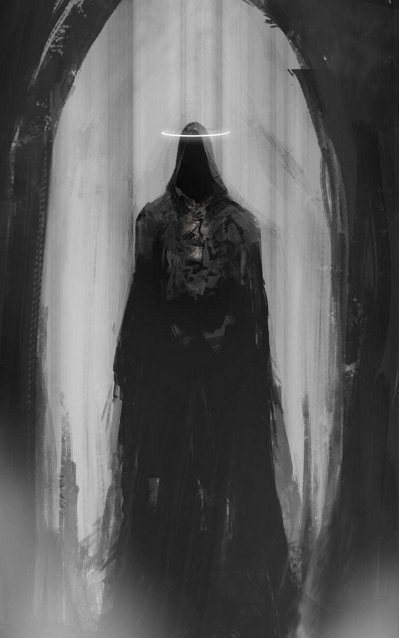 Download Wallpaper 800x1280 Ghost, Cloak, Halo, Arch, Art, Black And White, Scary Samsung Galaxy Note Gt N7000, Meizu Mx2 HD Background