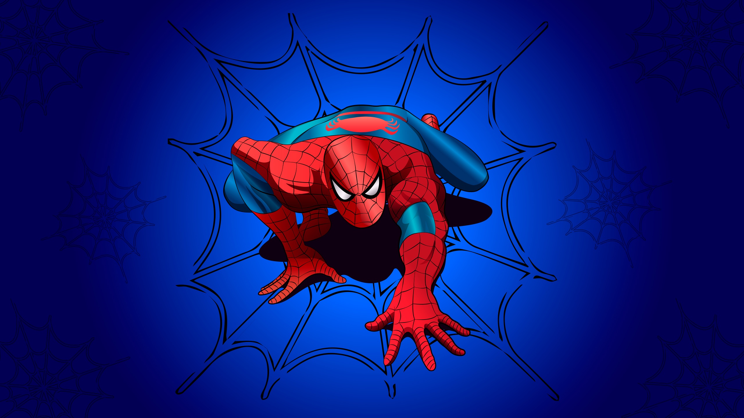 Spider Man Wallpaper 4K, Blue Background, Graphics CGI