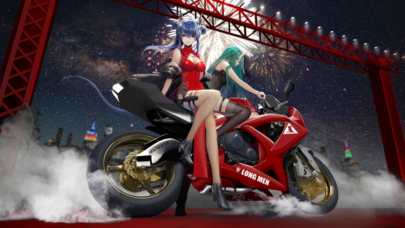 Wallpaper Anime Girl With Bike, Arknights, Anime, Bicycle, Motorcycle, Background Free Image