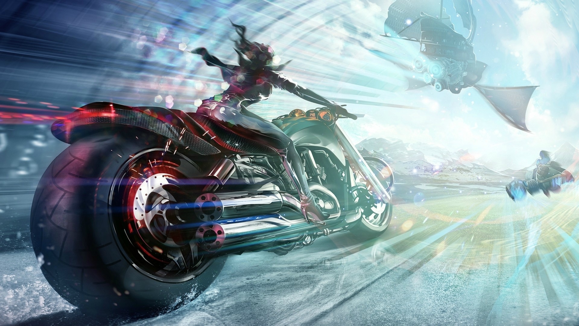 Download 1920x1080 Anime Girl, Futuristic Motorcycle, Sci Fi, Racing Wallpaper For Widescreen