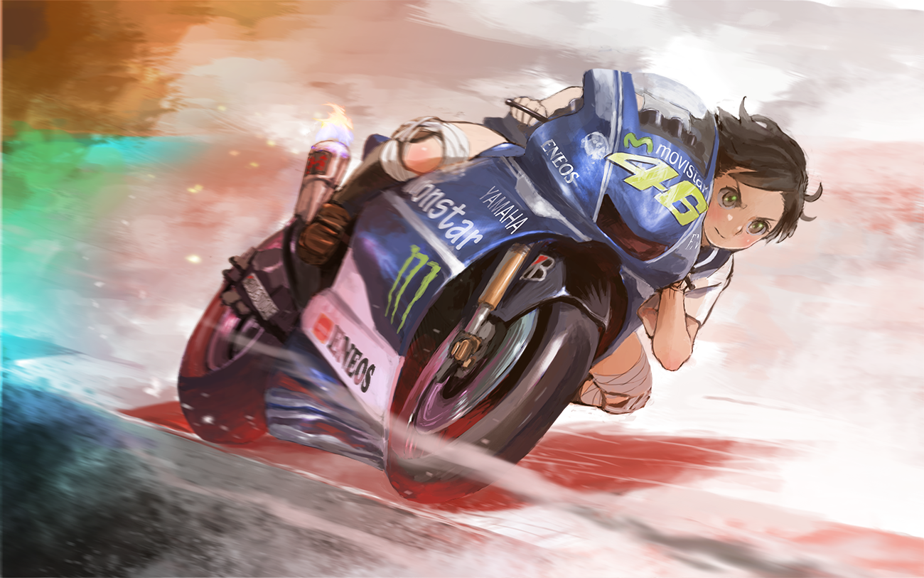 Wallpaper, anime girls, motorcycle 1300x813