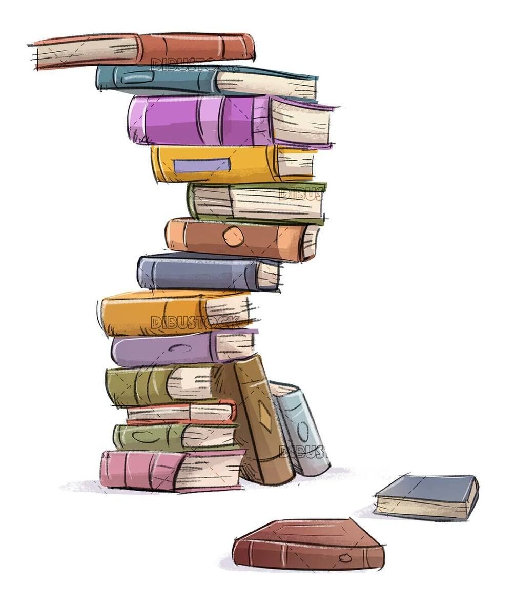 Many books piled up isolated. Reading books illustration, School illustration, Book drawing