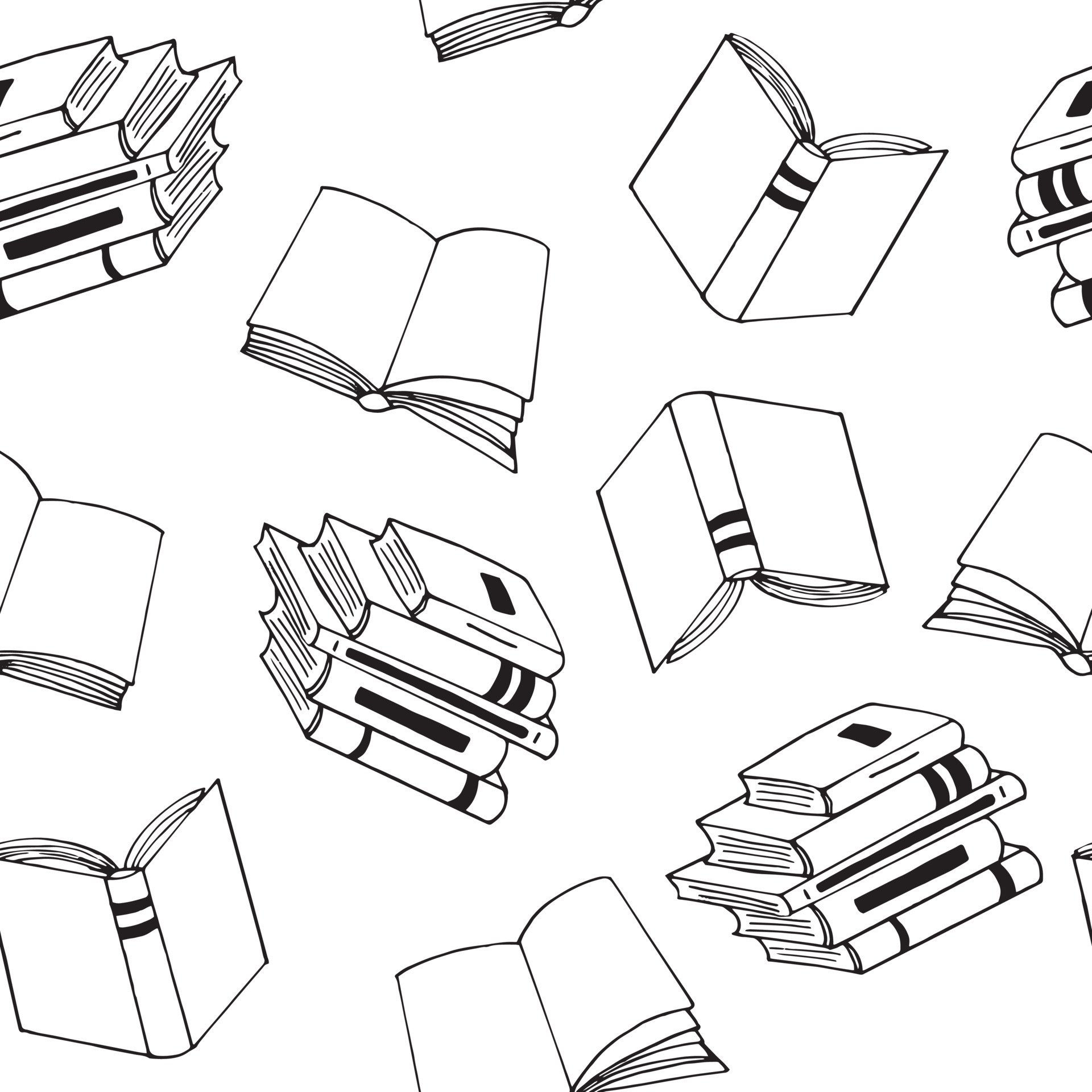 books seamless pattern. hand drawn doodle style., minimalism, monochrome, sketch. wallpaper, textile, wrapping paper background reading education bookstore science