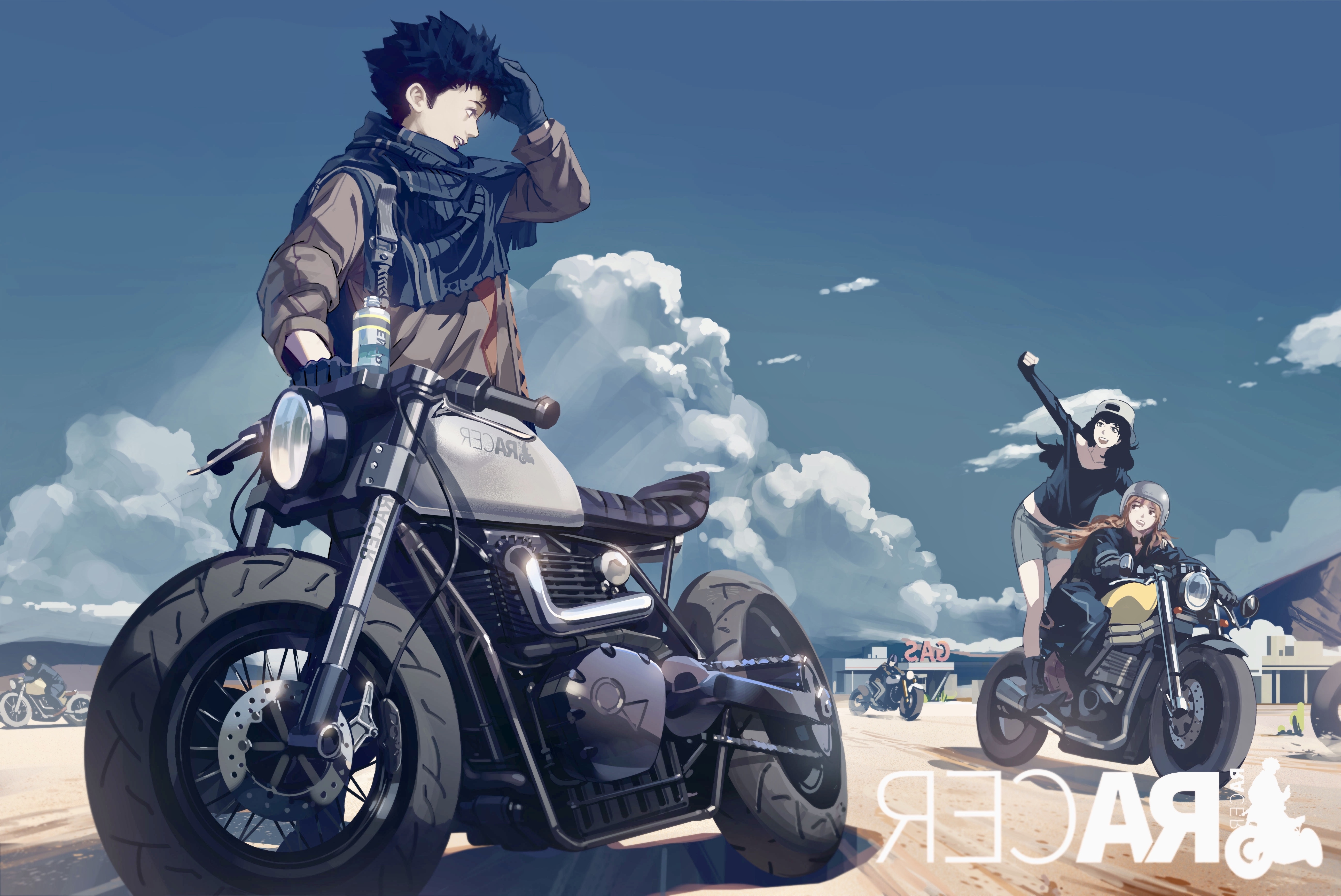 Wallpaper Motorcycle, Racer Friends, Anime Girls, Anime Boy:5192x3471