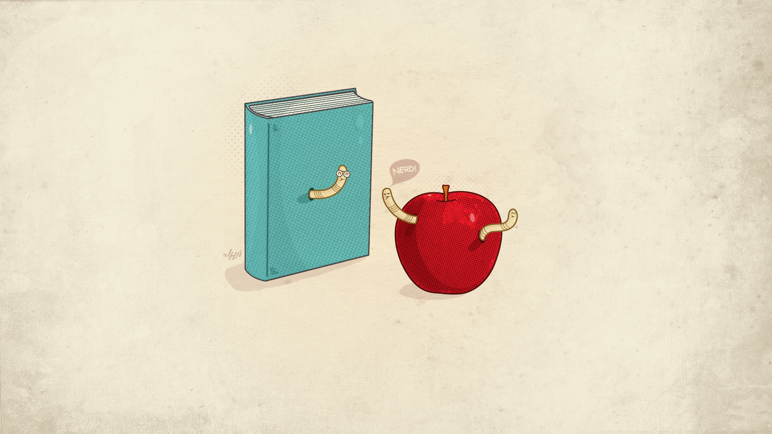 Wallpaper, drawing, illustration, minimalism, red, green, blue, Worms, color, apple, book, shape, sketch, organ 2560x1440