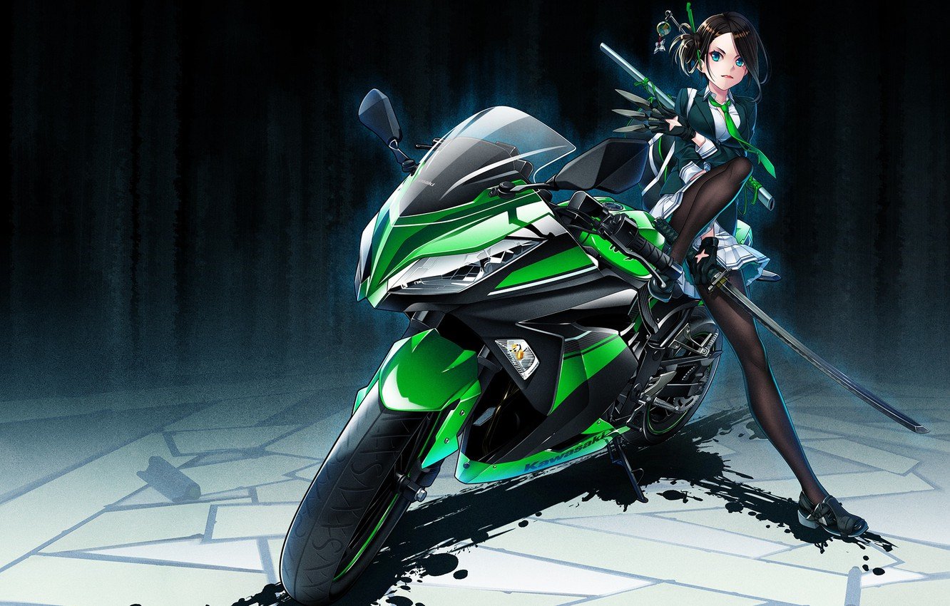 Wallpaper girl, sword, anime, art, motorcycle, hamada youho image for desktop, section прочее