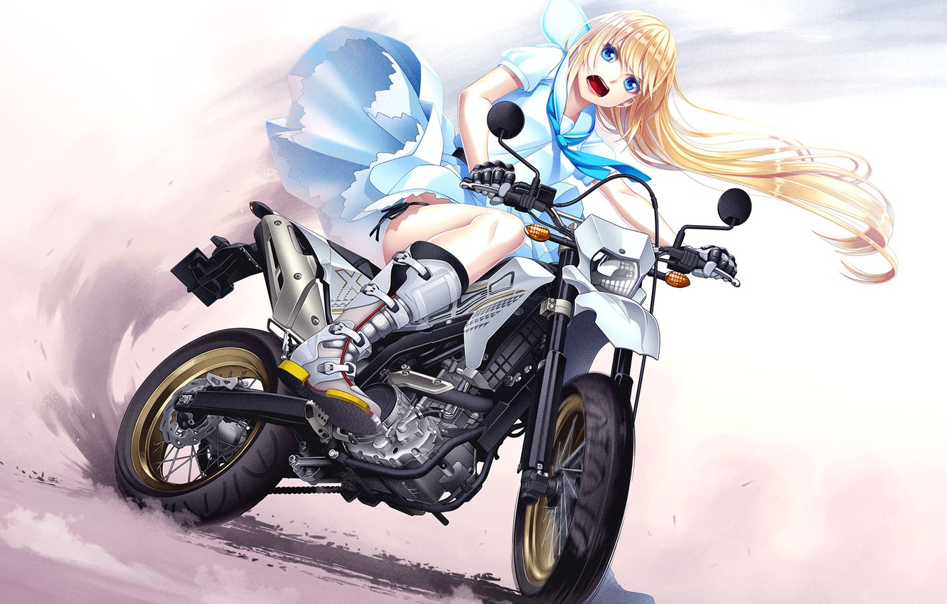 Wallpaper girl, motorcycle, anime, art image for desktop, section прочее