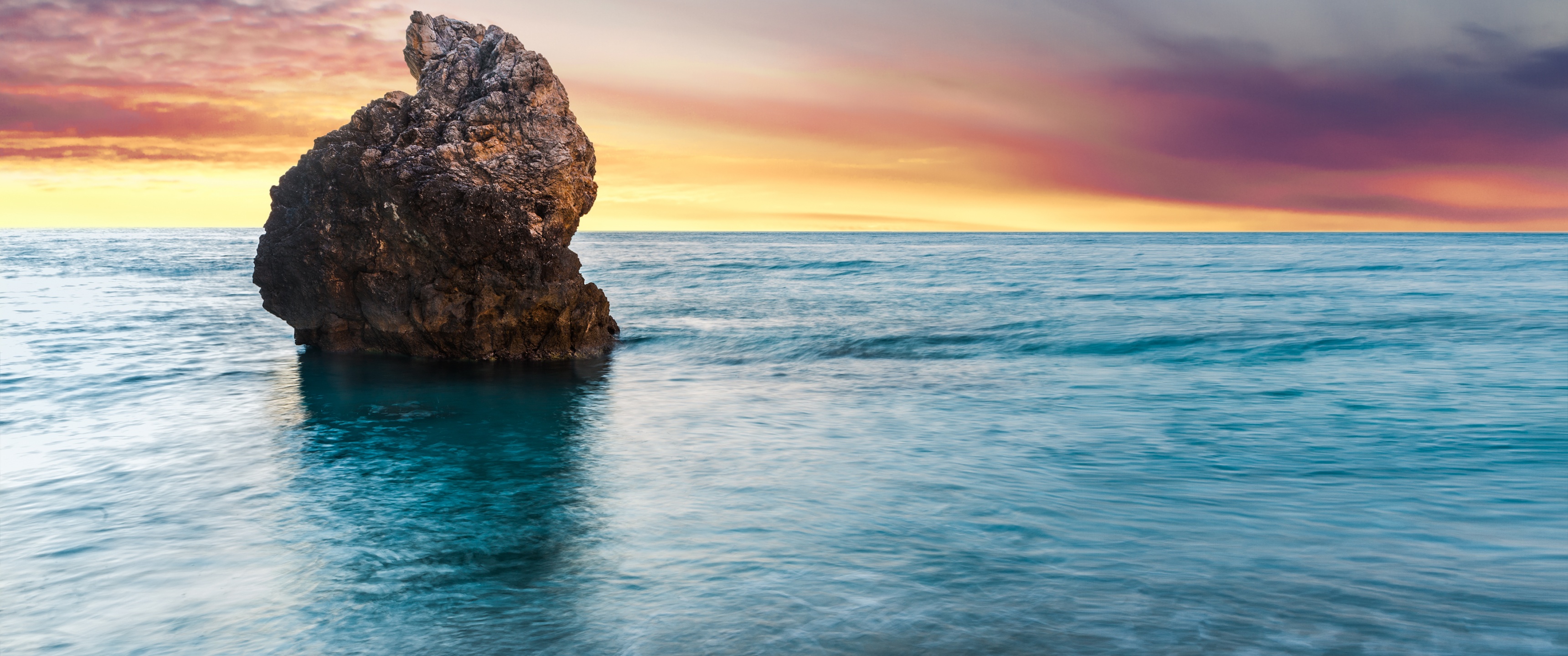 Lefkada Island Wallpaper 4K, Greece, Milos Beach, Sunset, Seascape, Lone rock, Nature