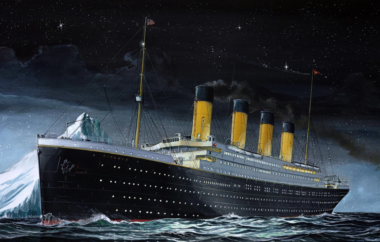Wallpaper The sky, Sea, Night, Figure, Liner, Iceberg, Titanic, The ship, Titanic, The time, Passenger ship, RMS Titanic, on the go image for desktop, section живопись