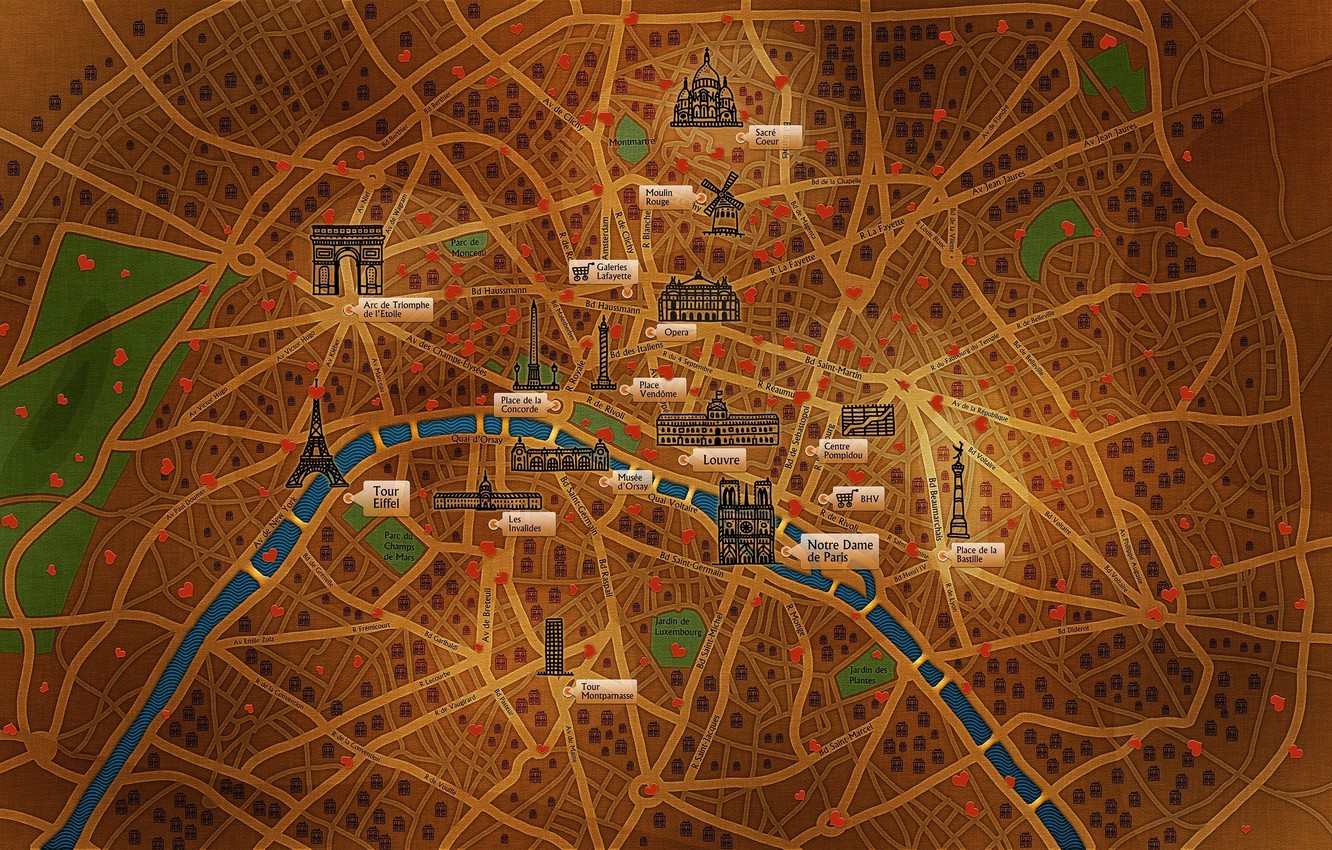Wallpaper the city, house, river, street, tower, Paris, map image for desktop, section разное