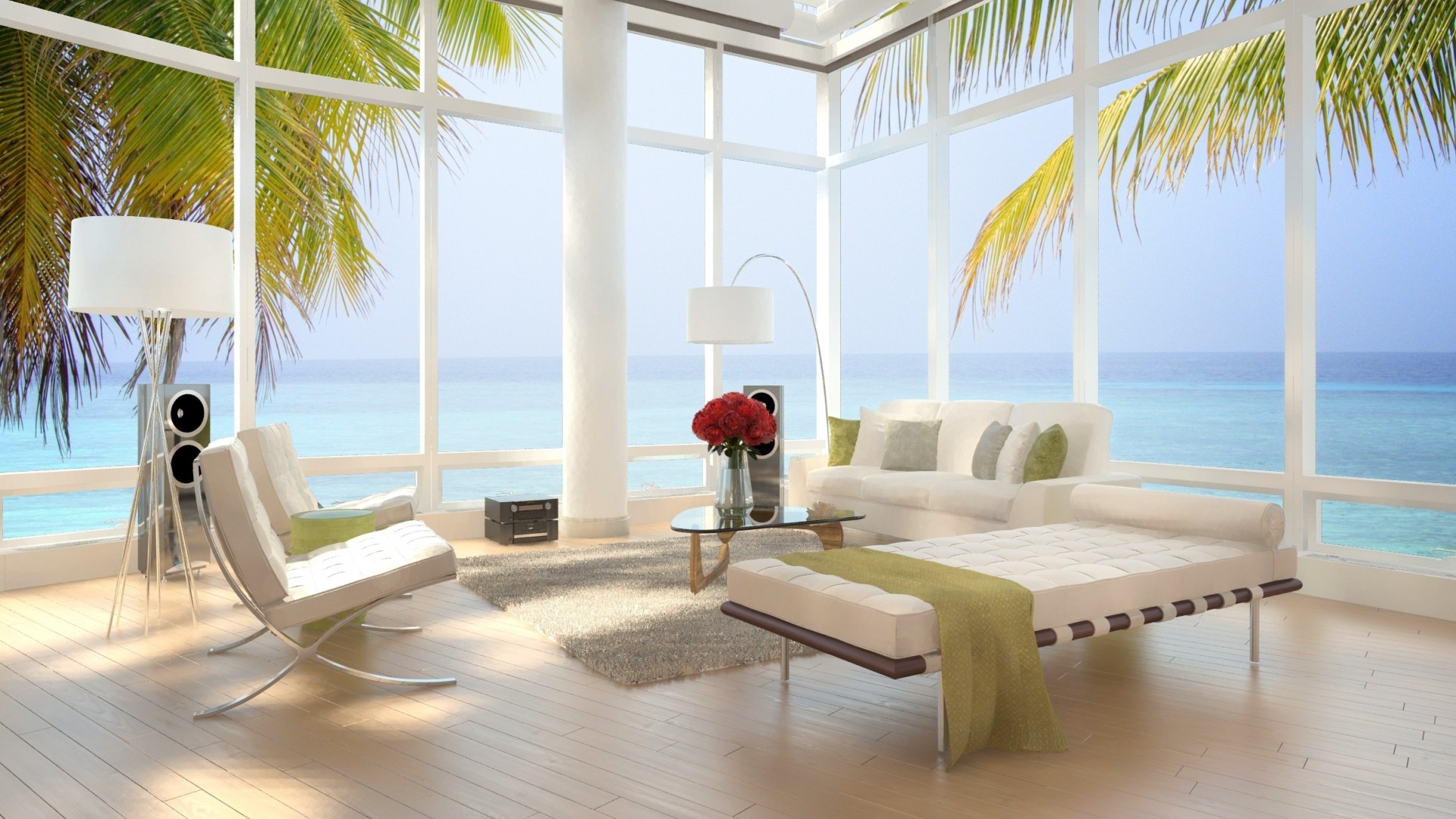 Download Wallpaper ocean sofa palm apartment apartments view, 1920x Luxury apartments with ocean views