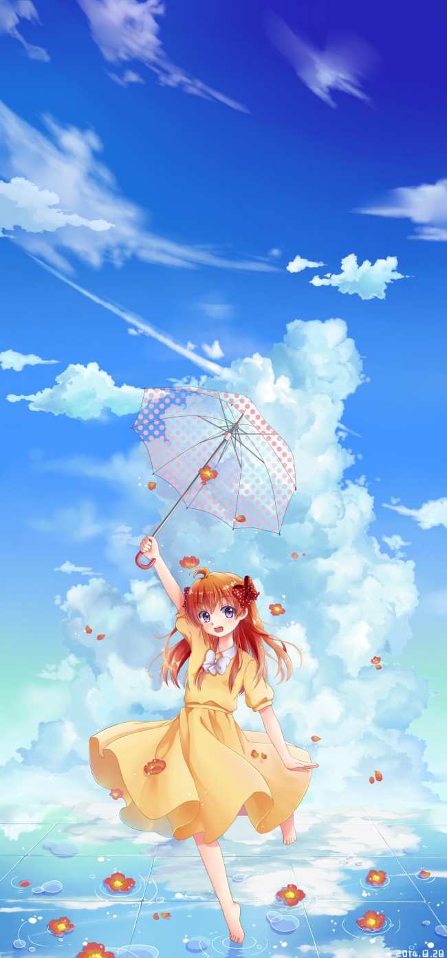 Wallpaper Sakura Chiyo, Gekkan Shoujo Nozaki Kun, Clouds, Summer, Yellow Dress, Orange Hair