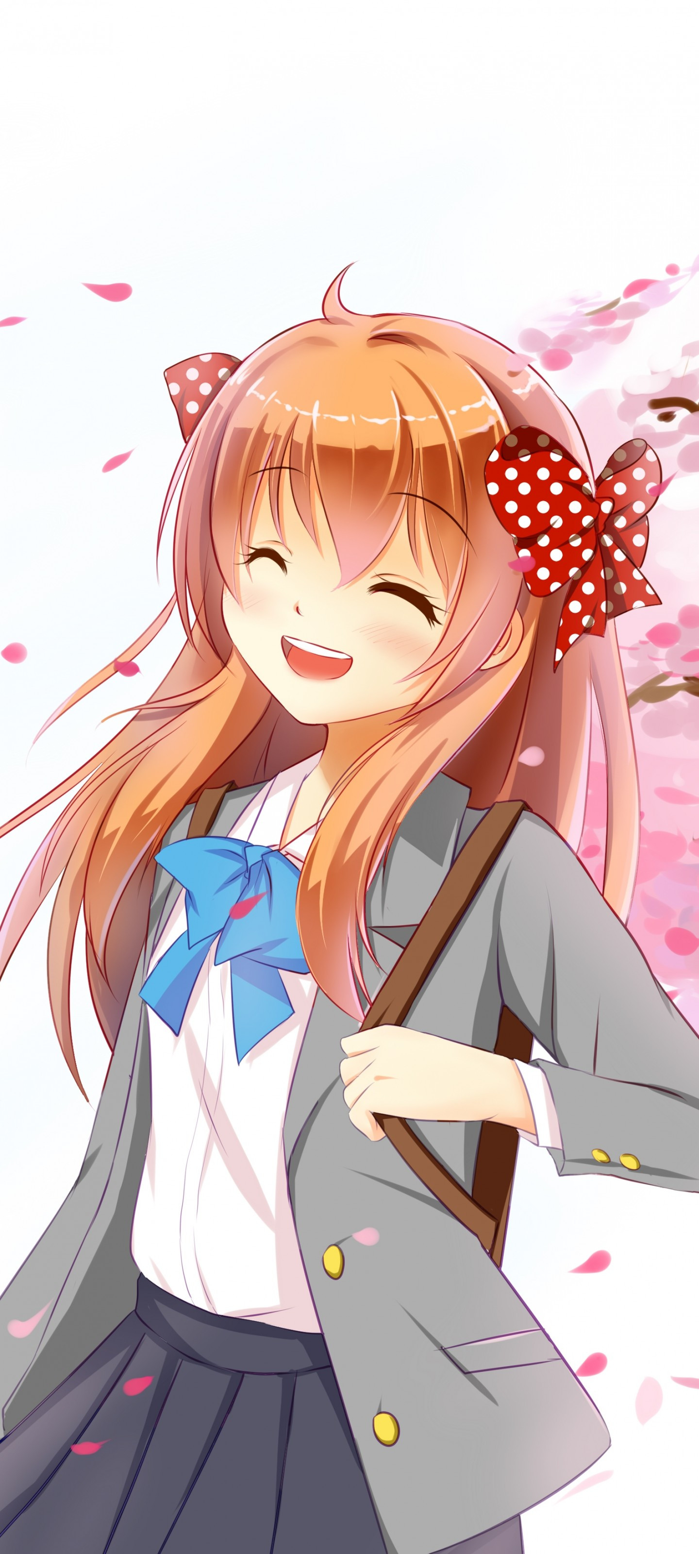 Download 1440x3200 Sakura Chiyo, Gekkan Shoujo Nozaki Kun, Smiling, Cherry Blossom, Orange Hair, School Uniform Wallpaper For Samsung Galaxy S20 Ultra, Samsung Galaxy SPlus, Samsung Galaxy S20