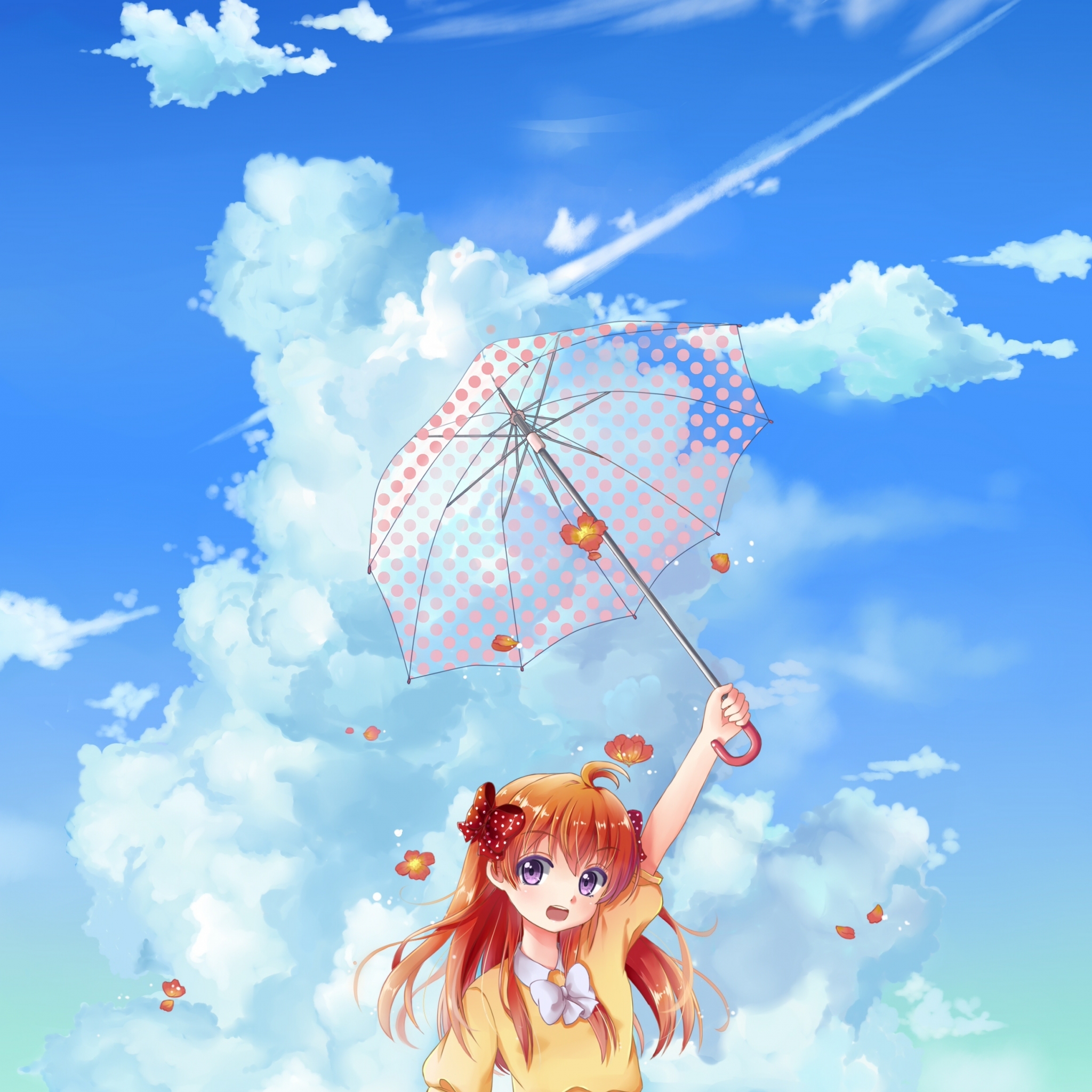 Wallpaper Clouds, Summer, Orange Hair, Sakura Chiyo, Gekkan Shoujo Nozaki Kun, Yellow Dress:2480x5314