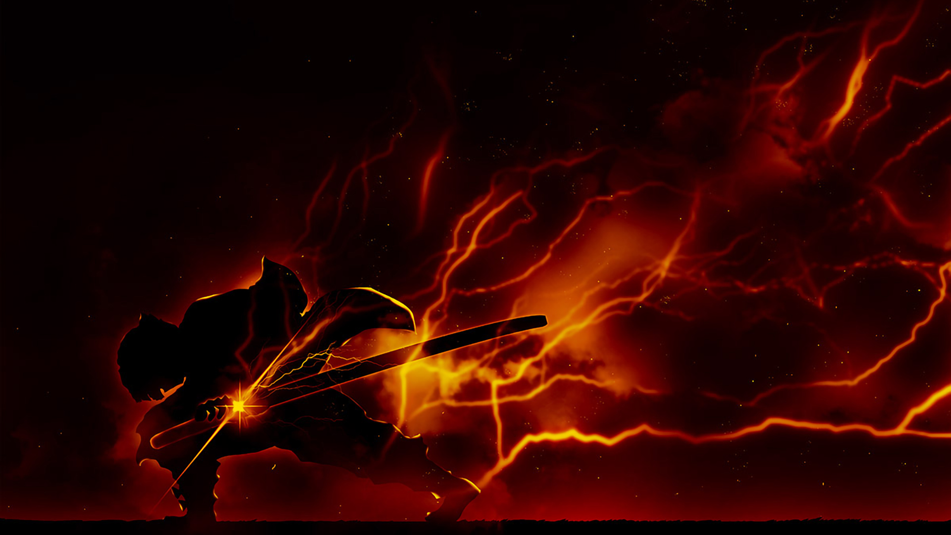 Demon Slayer Zenitsu Agatsuma With Sword With Background Of Dark Night Stars And Lightning HD Anime Wallpaper