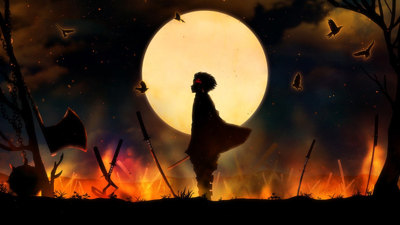 Demon Slayer Tanjiro Kamado Around Stabbing Swords With Background Of Full Moon And Dark Night HD Anime Wallpaper