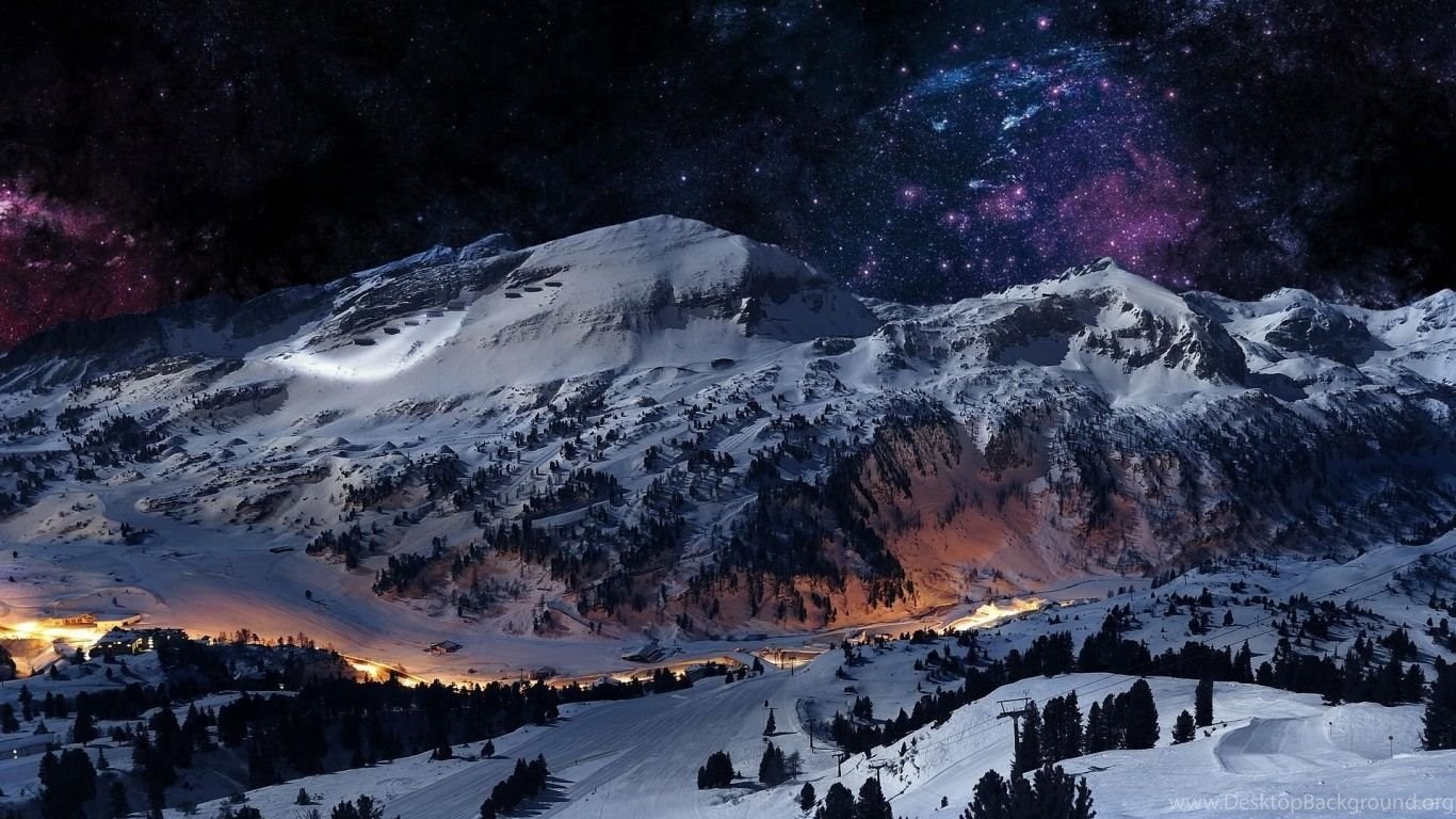 Graceful Winter Mountain Night Desktop PC And Mac Wallpaper Desktop Background
