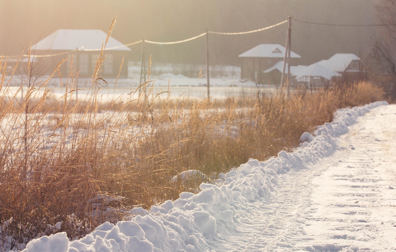 Wallpaper winter, road, snow, nature, village, Sunny, winter evening, winter sun image for desktop, section природа