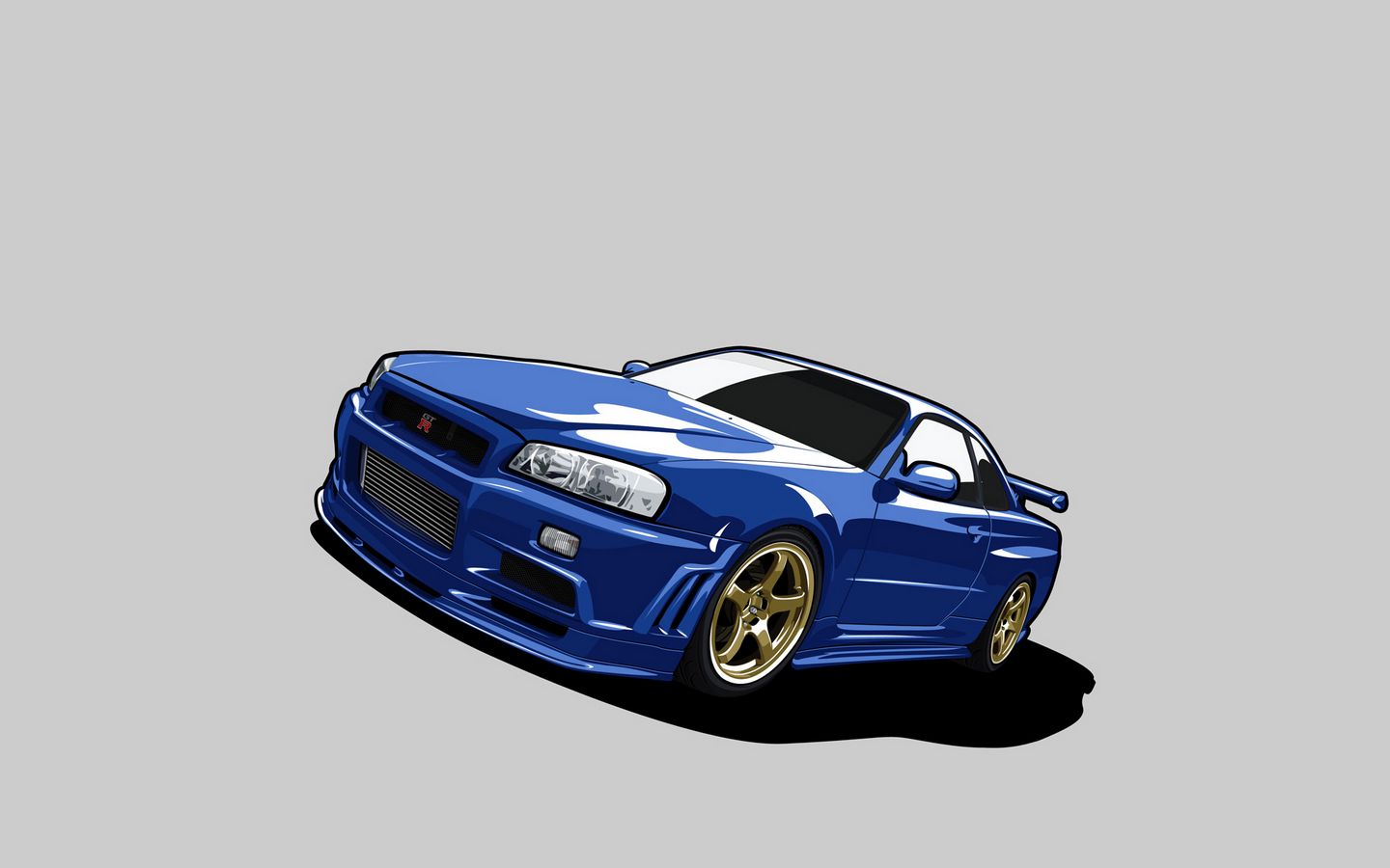 Download Wallpaper 1440x900 Nissan, Skyline, Gt R, R34, Gtr, Blue, Minimalism Widescreen 16:10 HD Background