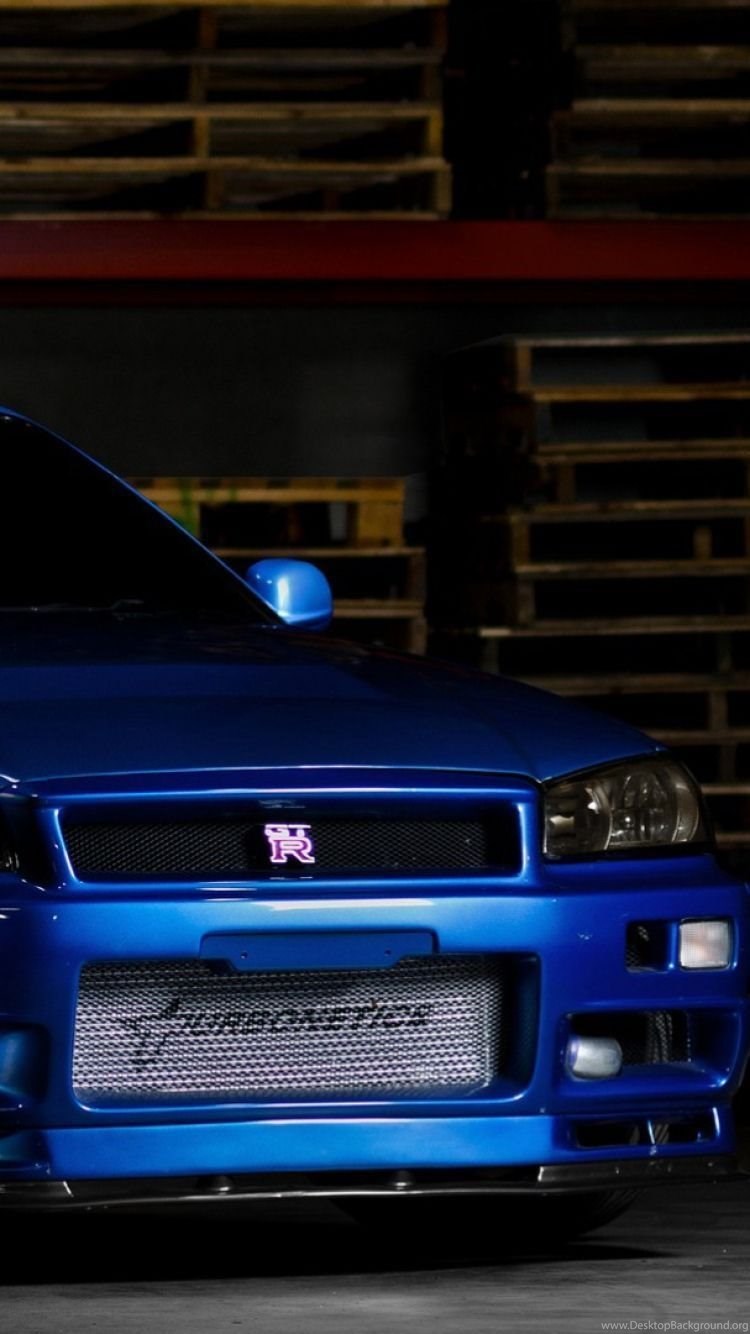 Download Wallpaper 750x1334 Nissan Skyline, Gtr, R34, Blue, Front. Desktop Background