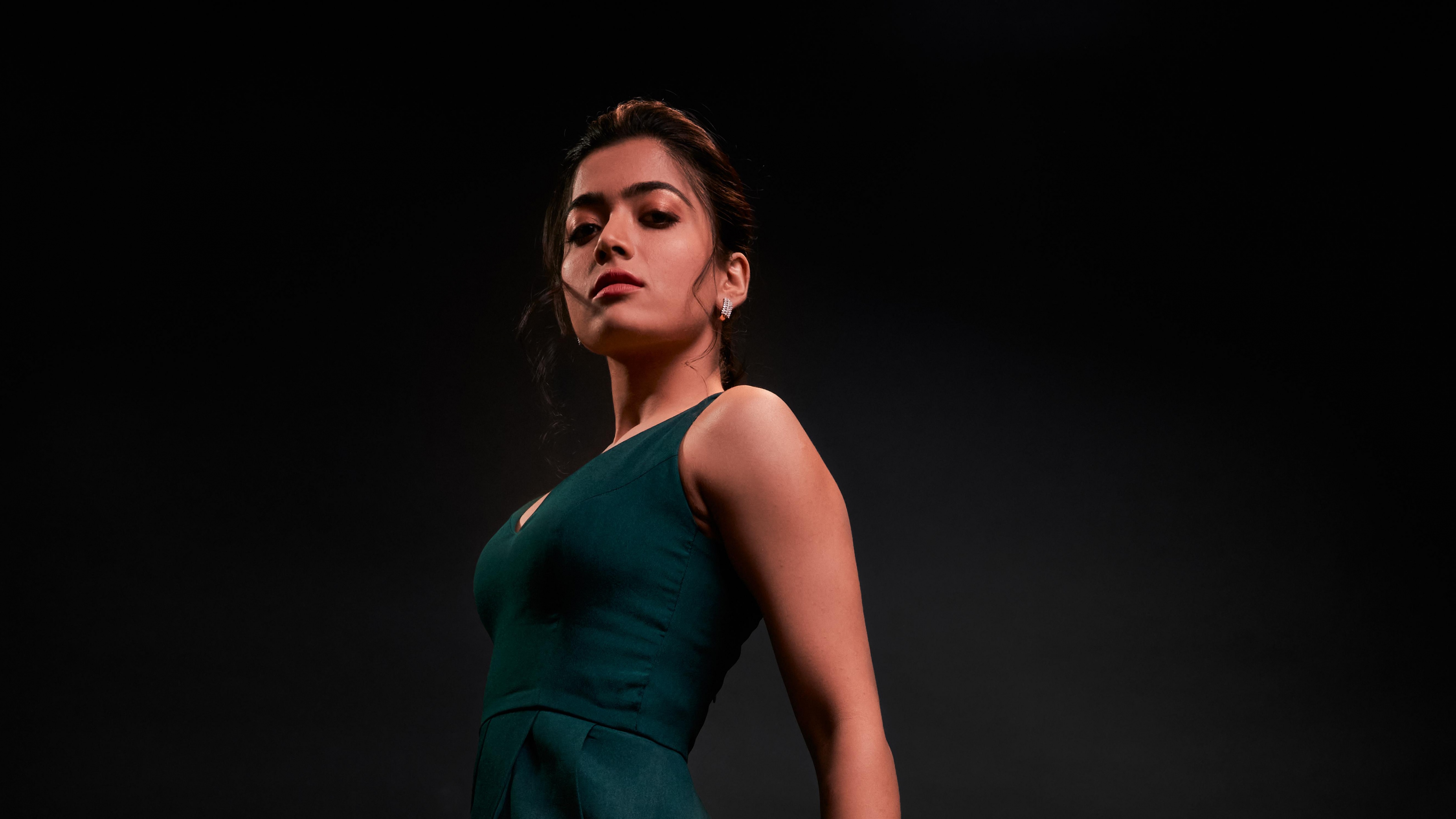 Rashmika Mandanna Wallpaper 4K, South Actress, Indian Actress, Tollywood, Black Dark