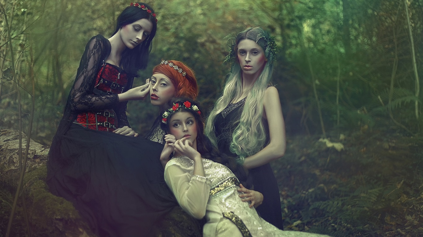 Wallpaper Four girls, forest, makeup, dream 1920x1440 HD Picture, Image