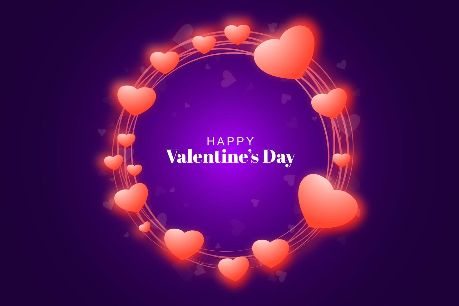 Shiny frame with hearts for valentine's day on purple glowing background