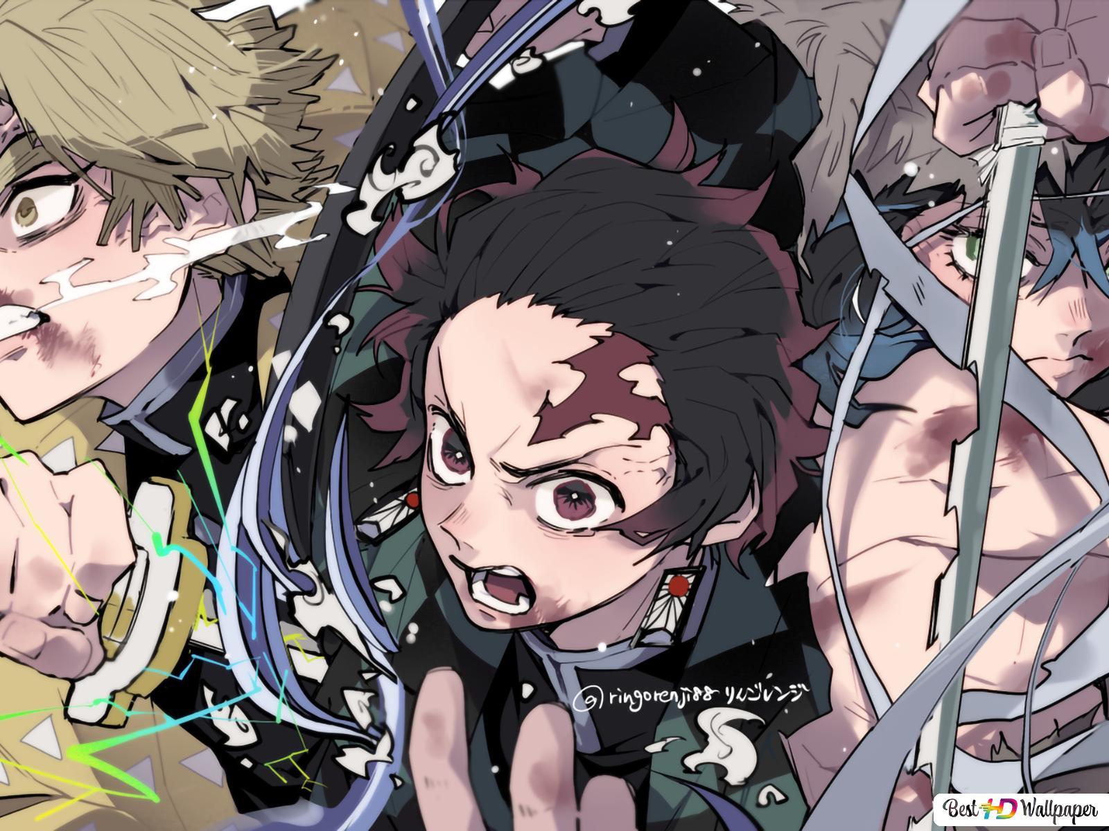 Demon slayer, Zinetsu and Inosuke fights together HD wallpaper download